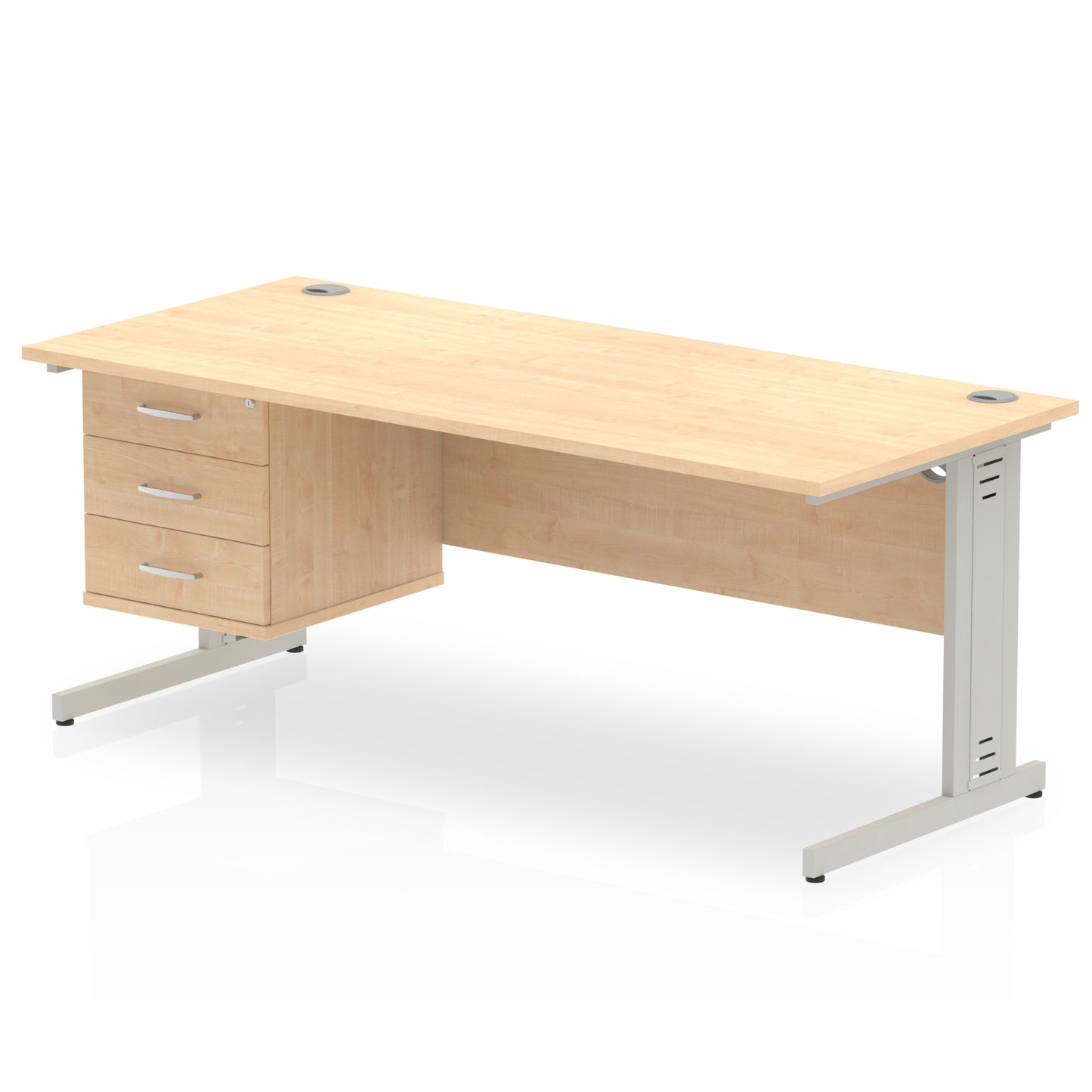 Impulse 1800mm Cable Managed Straight Desk With Single Fixed Pedestal