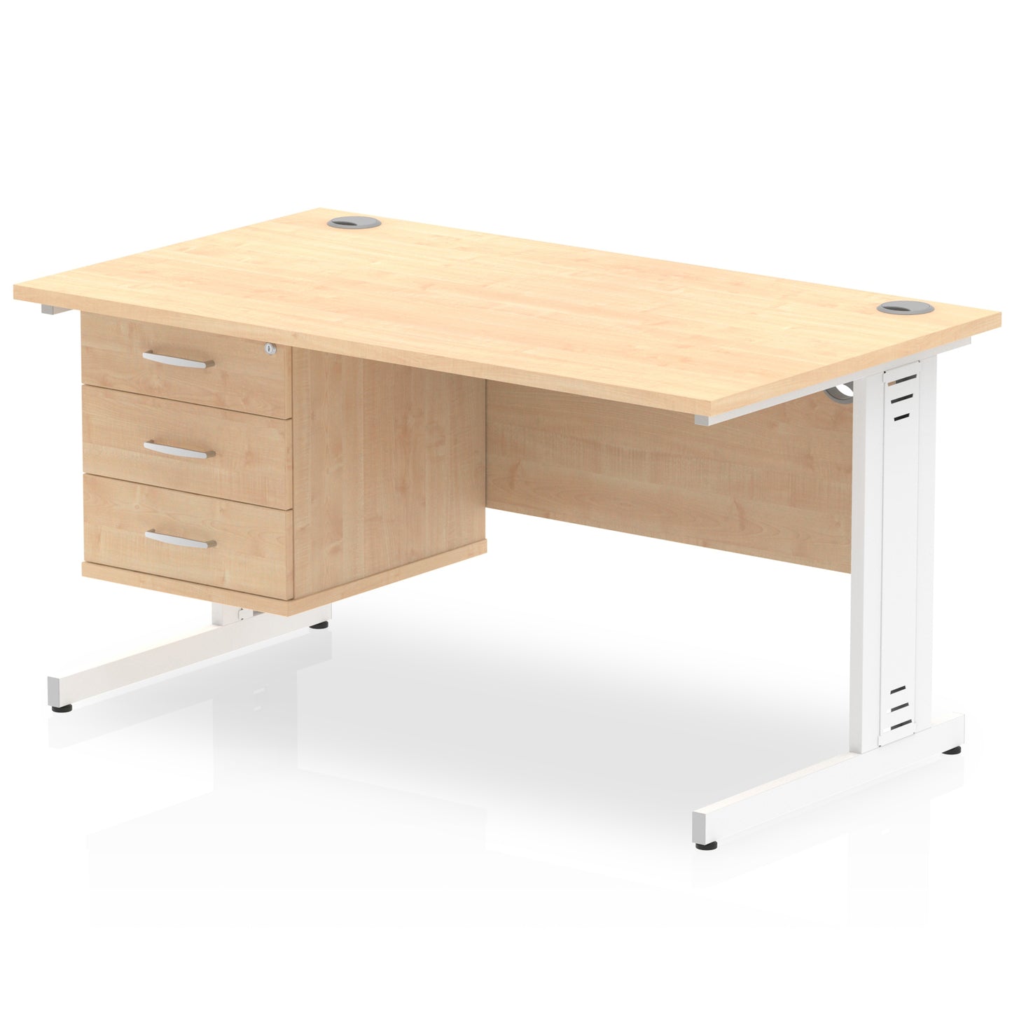 Impulse 1400mm Cable Managed Straight Desk With Single Fixed Pedestal