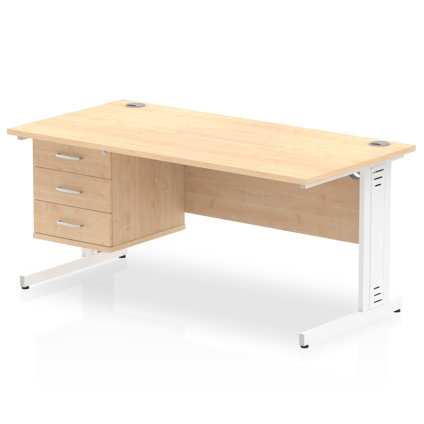 Impulse 1600mm Cable Managed Straight Desk With Single Fixed Pedestal