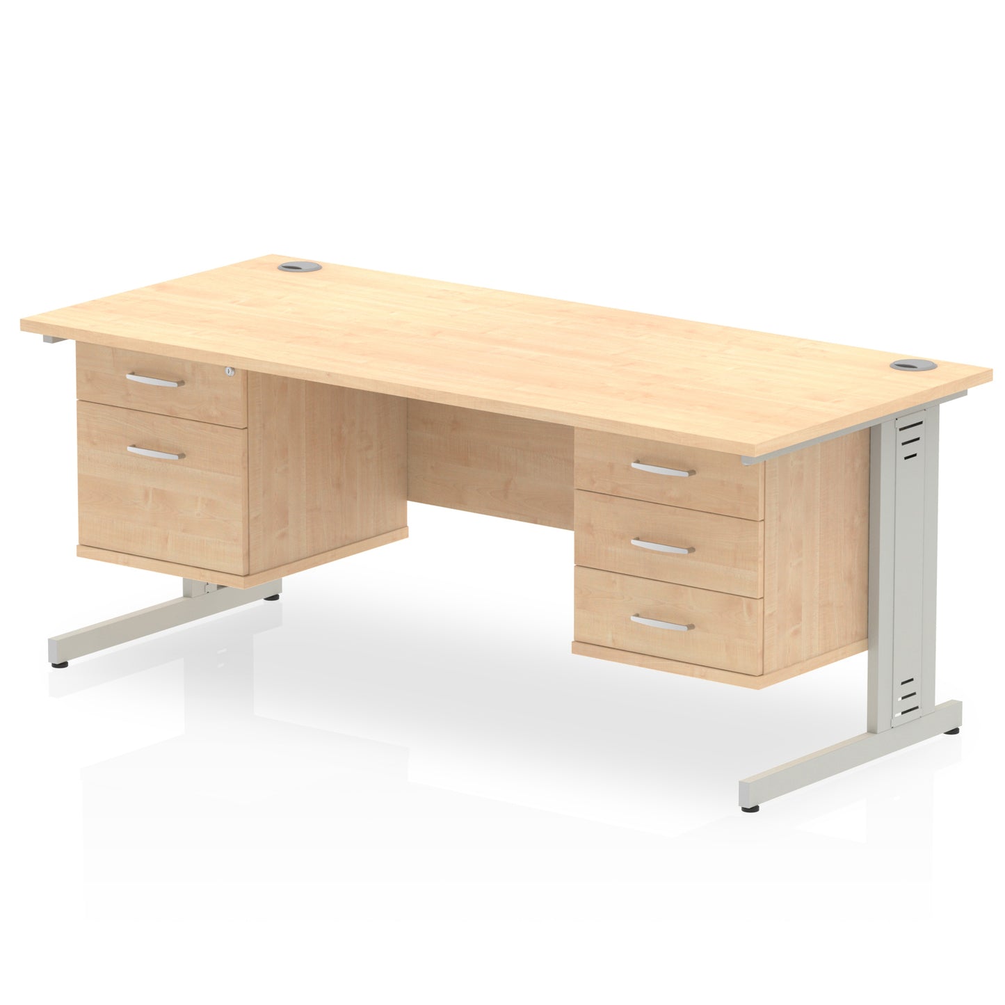Impulse 1800mm Cable Managed Straight Desk With Two Fixed Pedestal