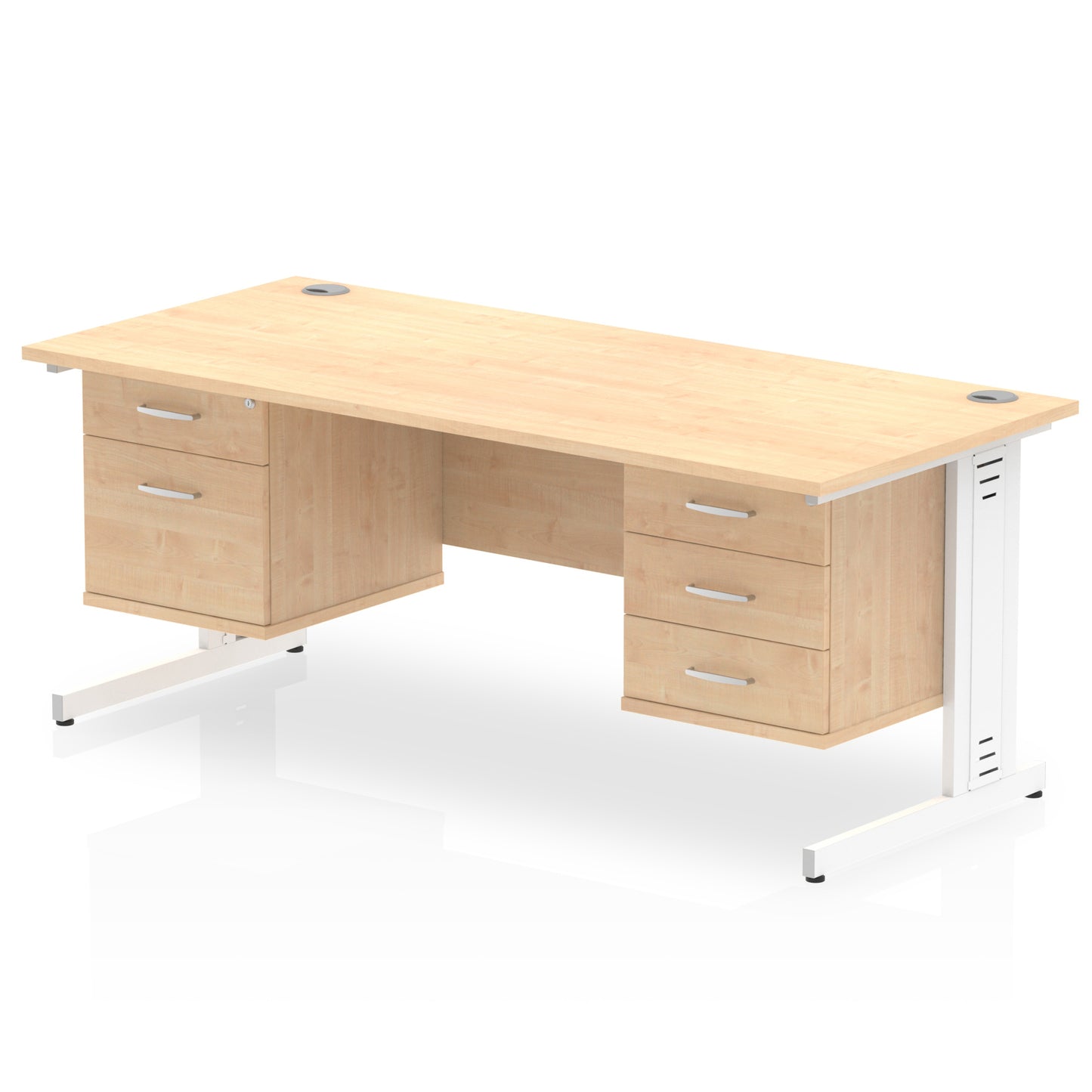 Impulse 1800mm Cable Managed Straight Desk With Two Fixed Pedestal