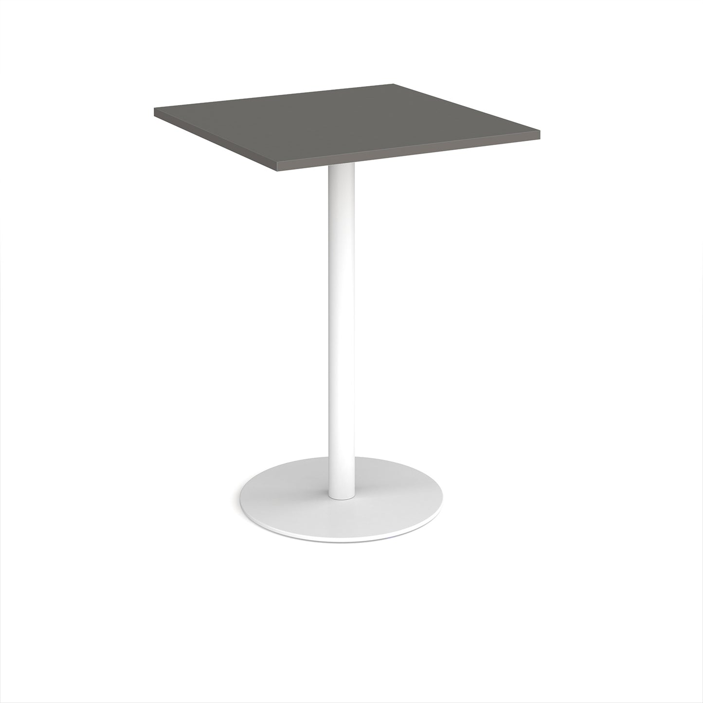 Monza square poseur table with flat round base - MPS800-WH-OG