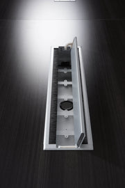 Nero Executive Boardroom Table – Walnut & Anthracite with Brushed Metal Comms Box