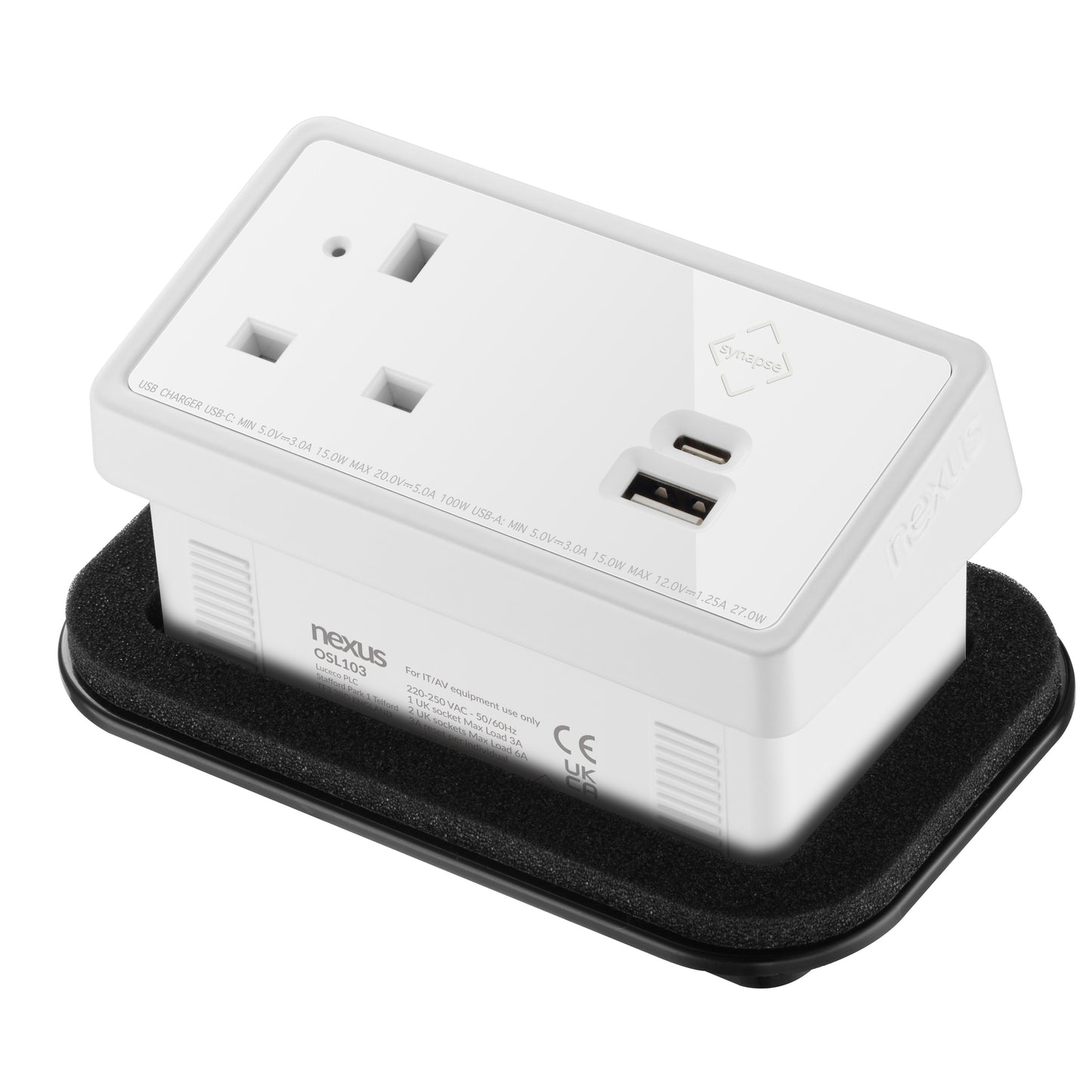 In-Desk Power Module x1 240V UK Socket and 30W USB-C, 27W USB-A|White-White