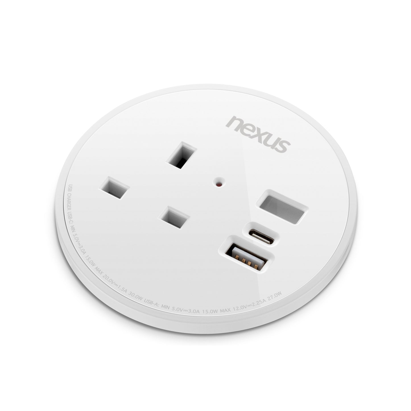 80mm In-Desk Power Module x1 240V UK Socket and 30W USB-C, 27W USB-A|Black-Silver-Grey