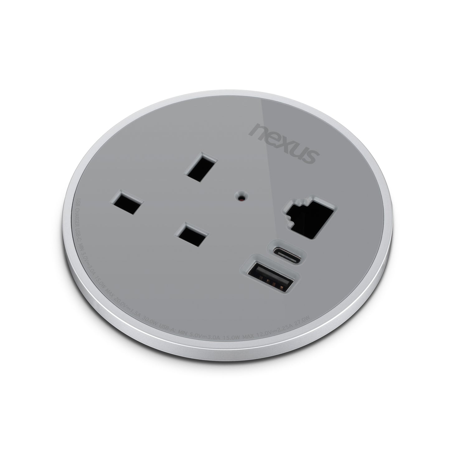 80mm In-Desk Power Module x1 240V UK Socket and 30W USB-C, 27W USB-A|White-White