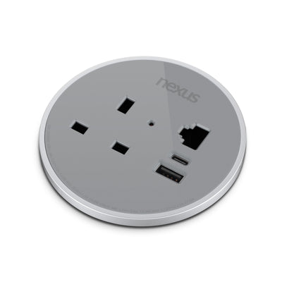 80mm In-Desk Power Module x1 240V UK Socket and 30W USB-C, 27W USB-A|White-White