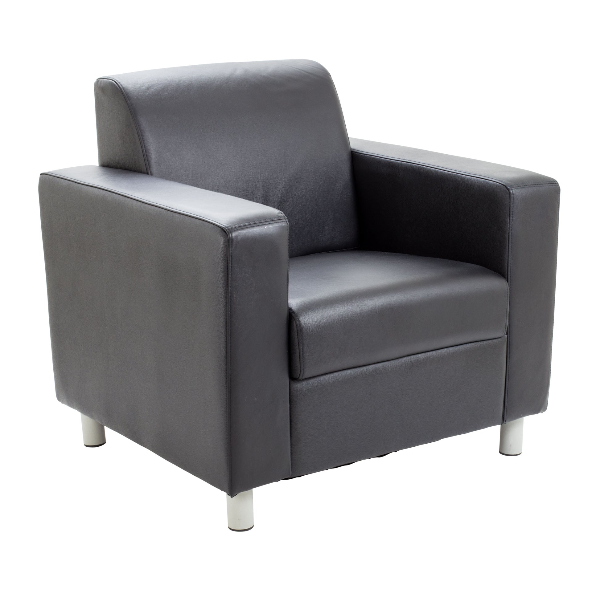 Iceberg Armchair|Leather Faced with Metal Feet|Black