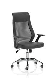 Baye High Mesh Back Task Operator Black Leather Office Chair with Arms