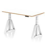 Oslo Air Height Adjustable Desk White Top Natural Wood Edge White Frame