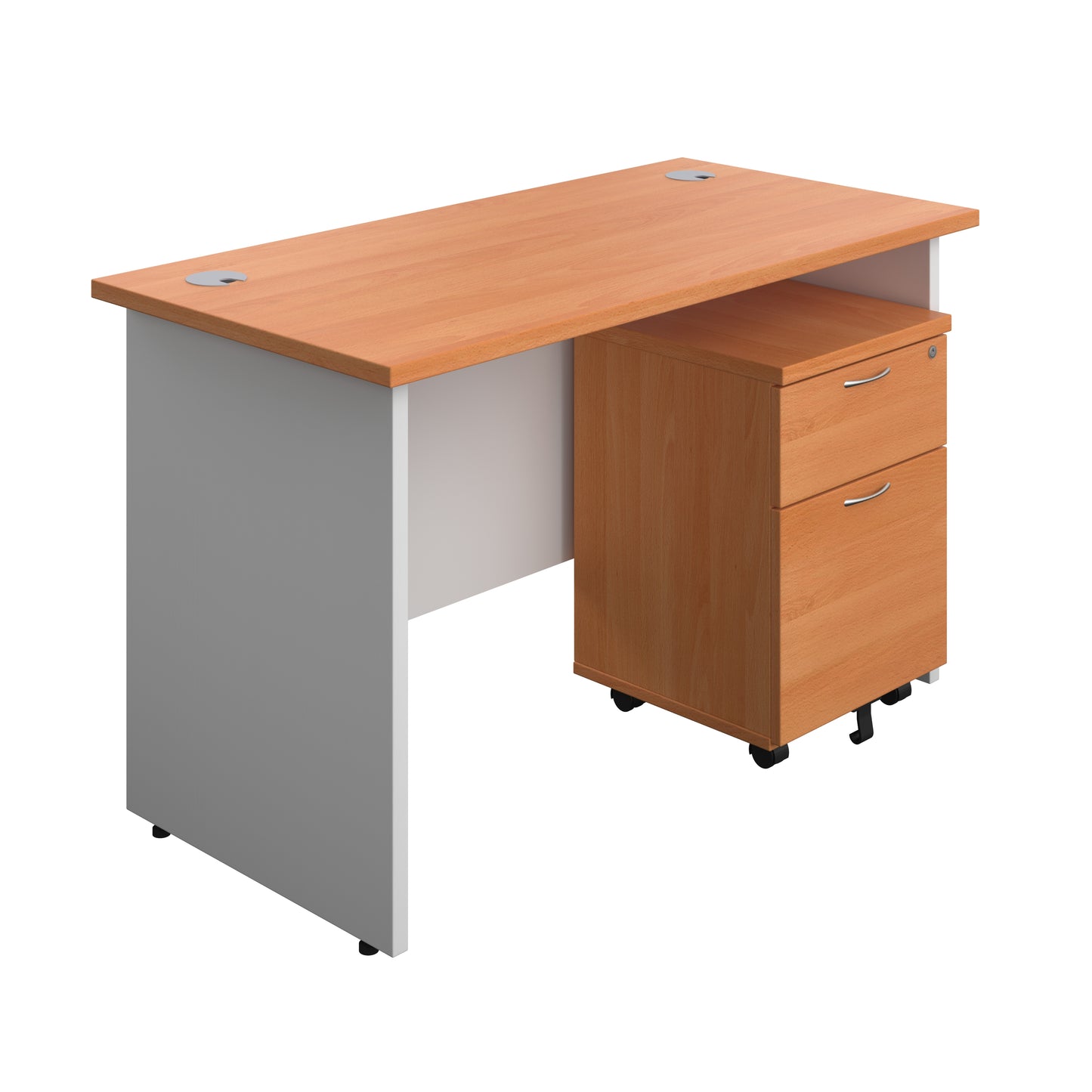 Aztec|Panel Plus|Rectangular Desk with 2 Drawer Mobile Pedestal|1200x600|Beech-White
