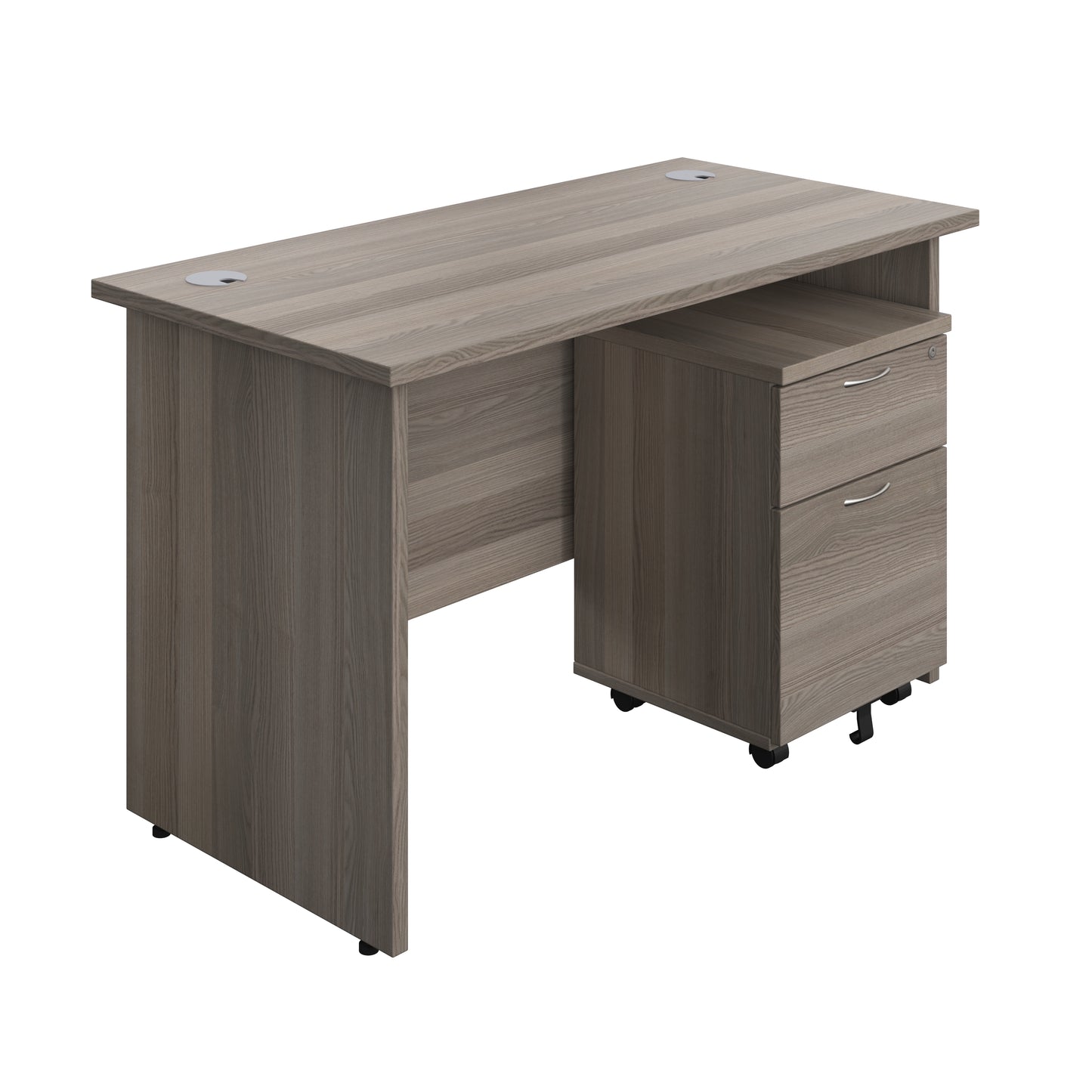 Aztec|Panel Plus|Rectangular Desk with 2 Drawer Mobile Pedestal|1200x600|Grey Oak-Grey Oak