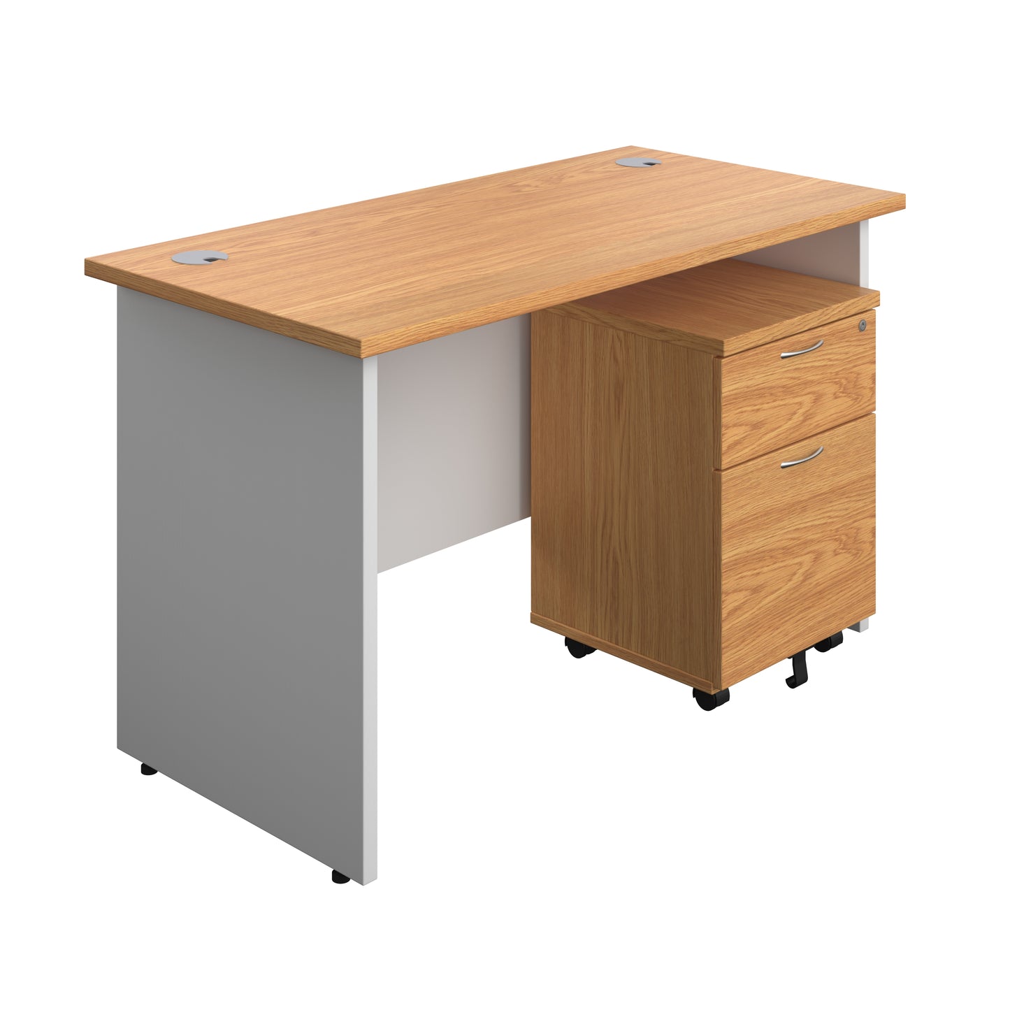 Aztec|Panel Plus|Rectangular Desk with 2 Drawer Mobile Pedestal|1200x600|Nova Oak-White