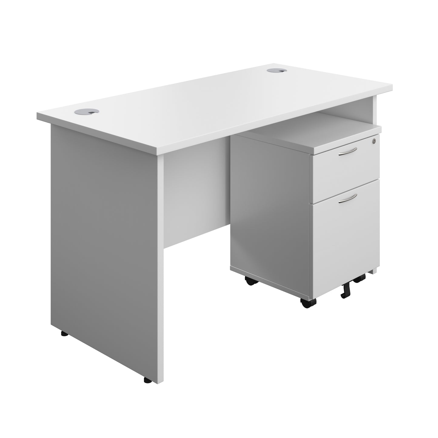 Aztec|Panel Plus|Rectangular Desk with 2 Drawer Mobile Pedestal|1200x600|White-White