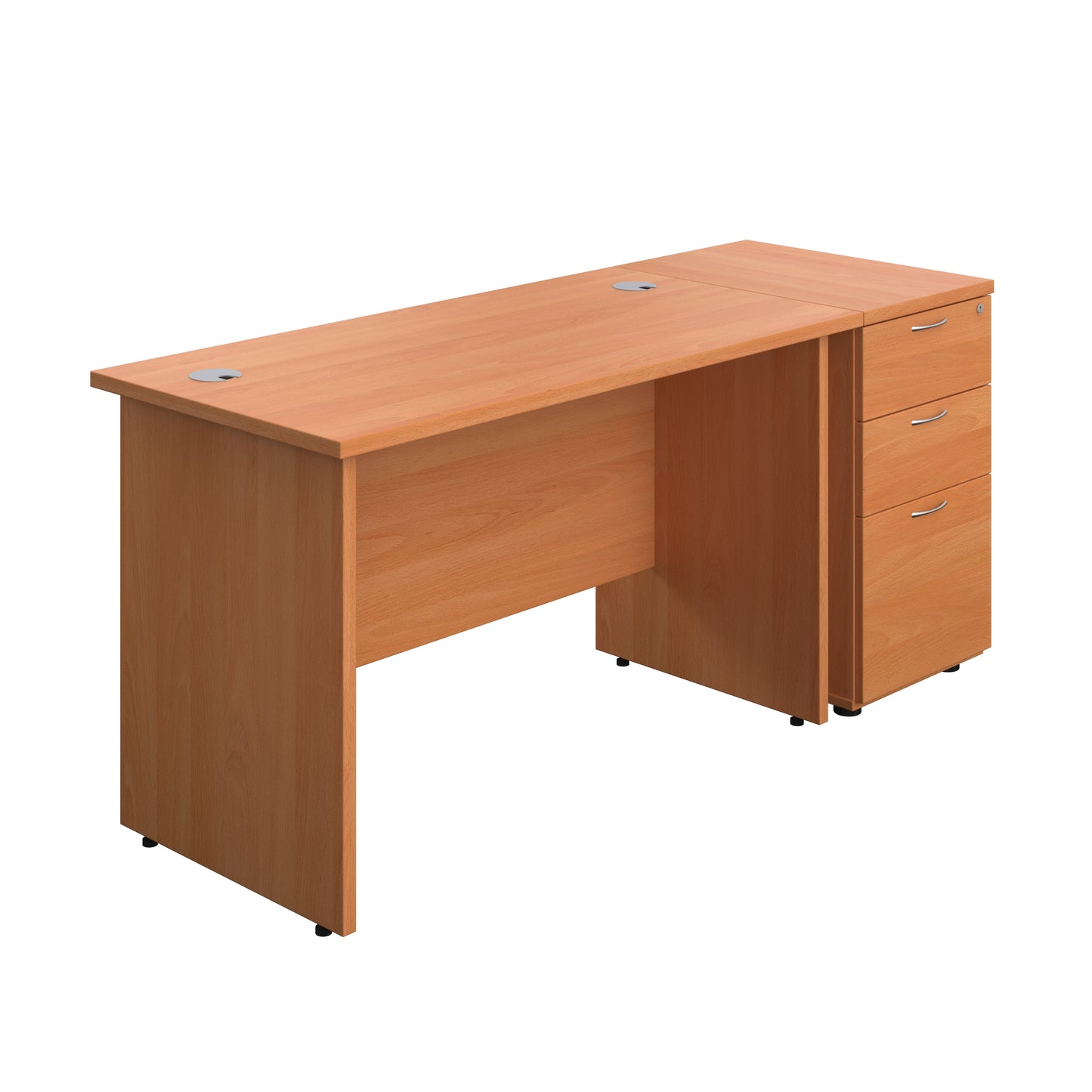 Aztec|Panel Plus|Rectangular Desk with 3 Drawer Desk High Pedestal|1200x600|Beech-Beech