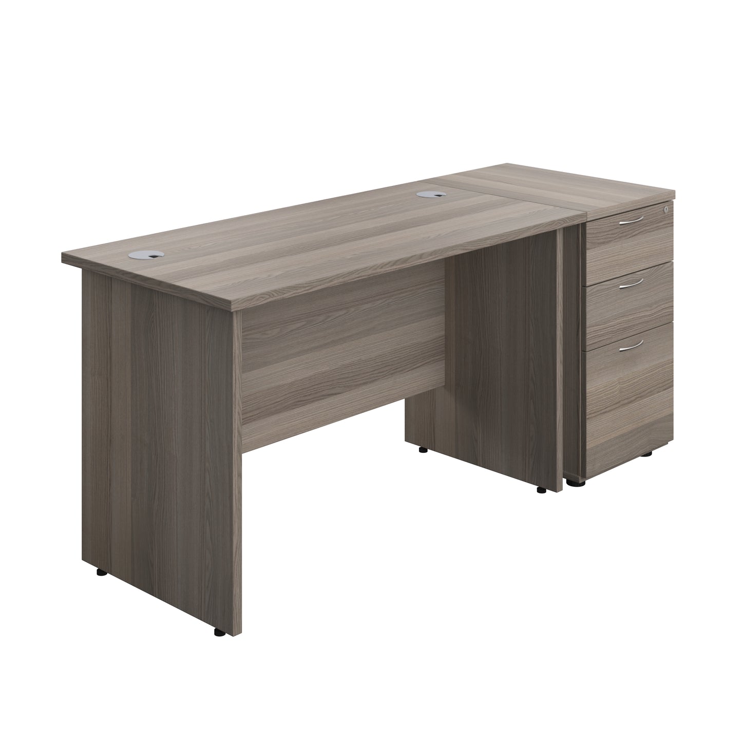 Aztec|Panel Plus|Rectangular Desk with 3 Drawer Desk High Pedestal|1200x600|Grey Oak-Grey Oak