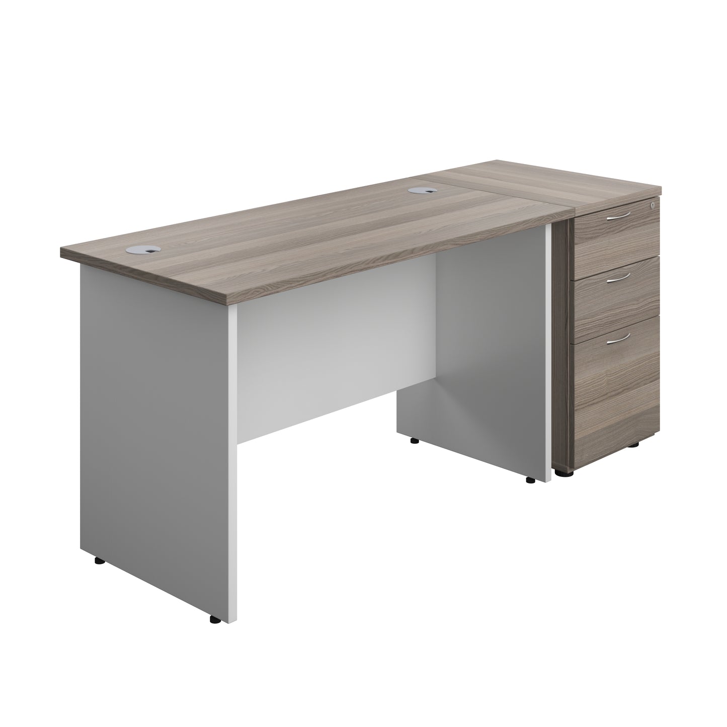 Aztec|Panel Plus|Rectangular Desk with 3 Drawer Desk High Pedestal|1200x600|Grey Oak-White