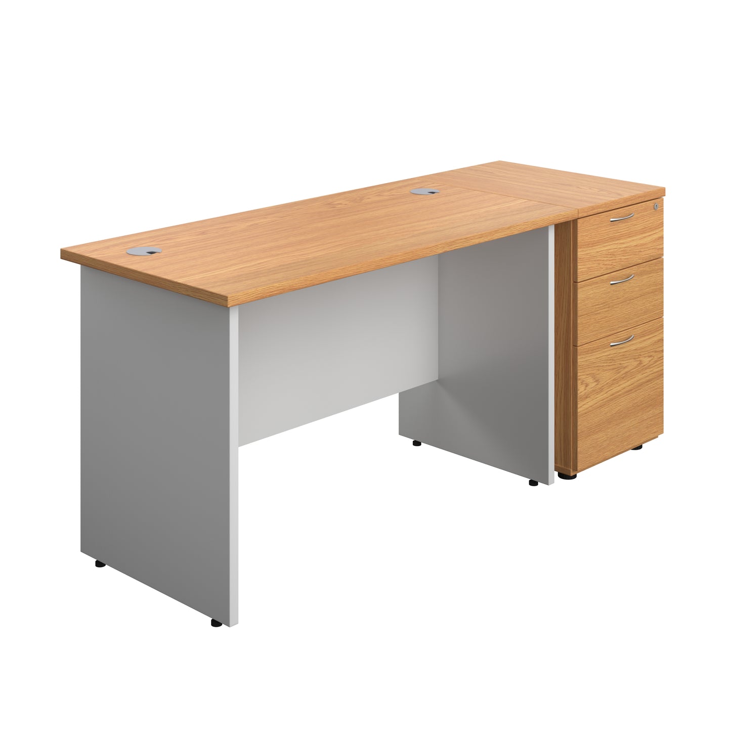 Aztec|Panel Plus|Rectangular Desk with 3 Drawer Desk High Pedestal|1200x600|Nova Oak-White