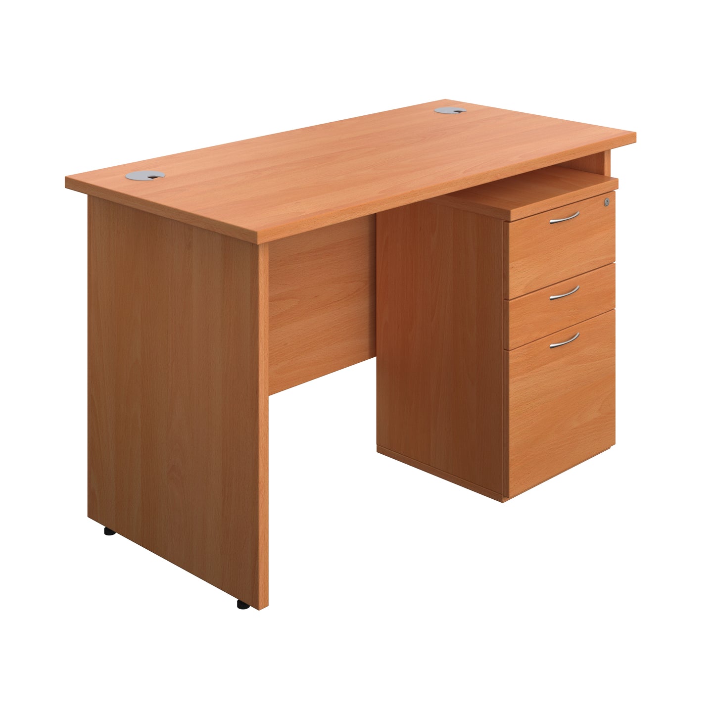 Aztec|Panel Plus|Rectangular Desk with 3 Drawer High Mobile Pedestal|1200x600|Beech-Beech