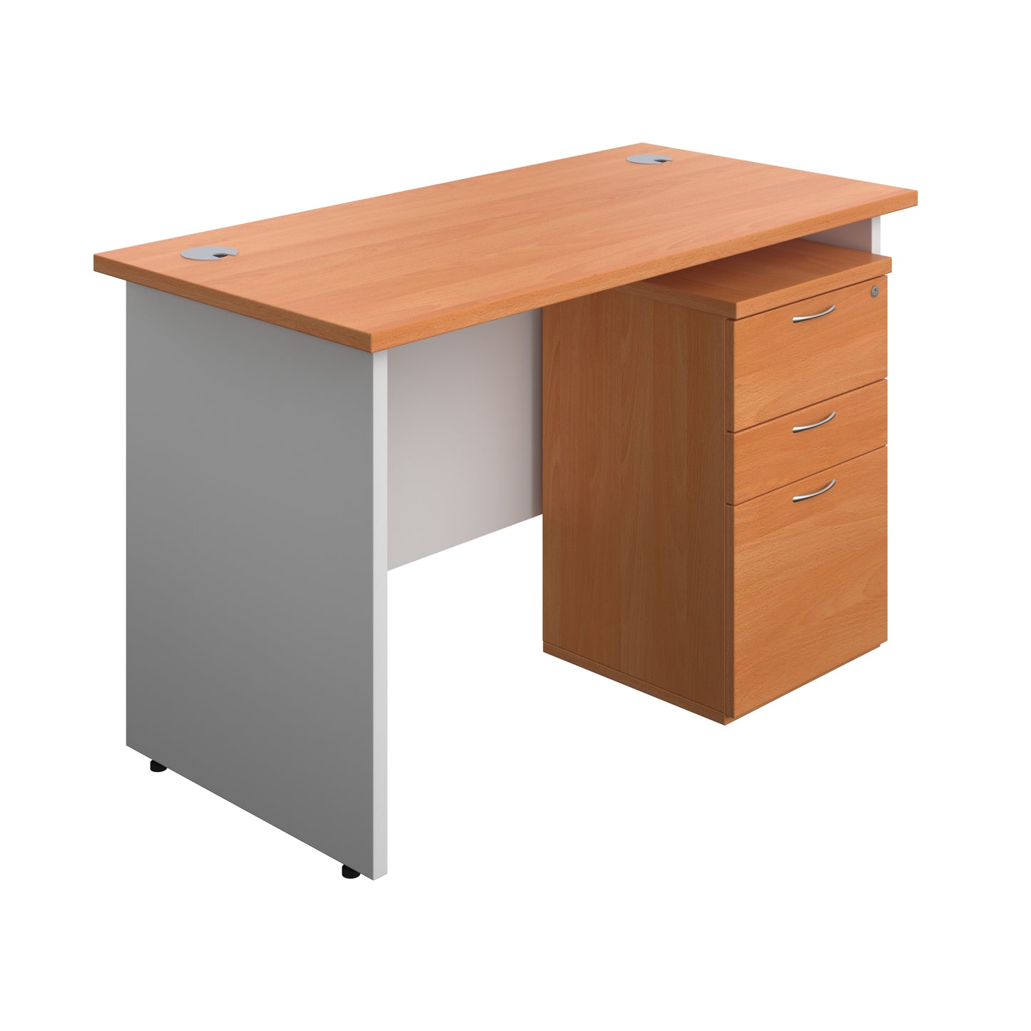 Aztec|Panel Plus|Rectangular Desk with 3 Drawer High Mobile Pedestal|1200x600|Beech-White