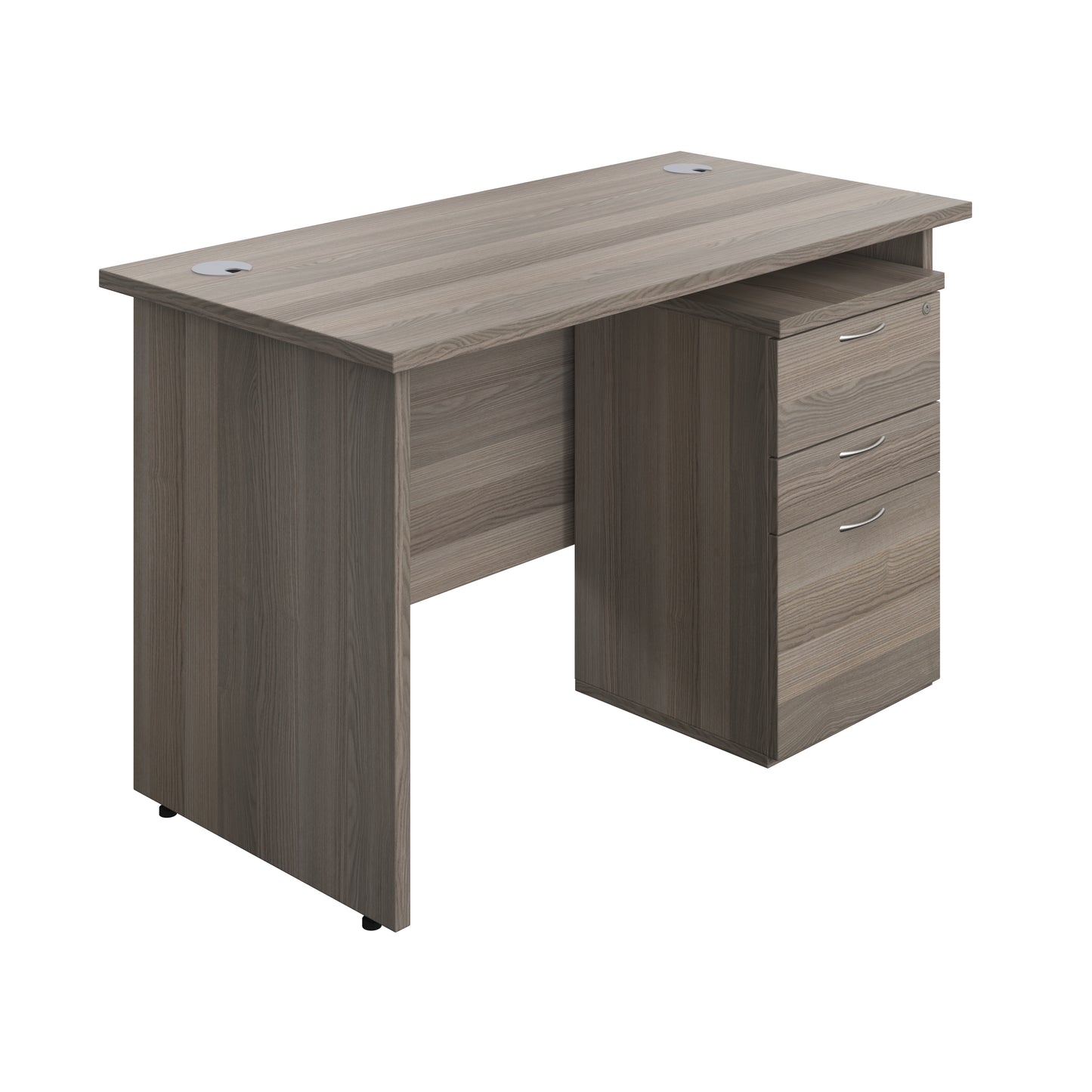 Aztec|Panel Plus|Rectangular Desk with 3 Drawer High Mobile Pedestal|1200x600|Grey Oak-Grey Oak