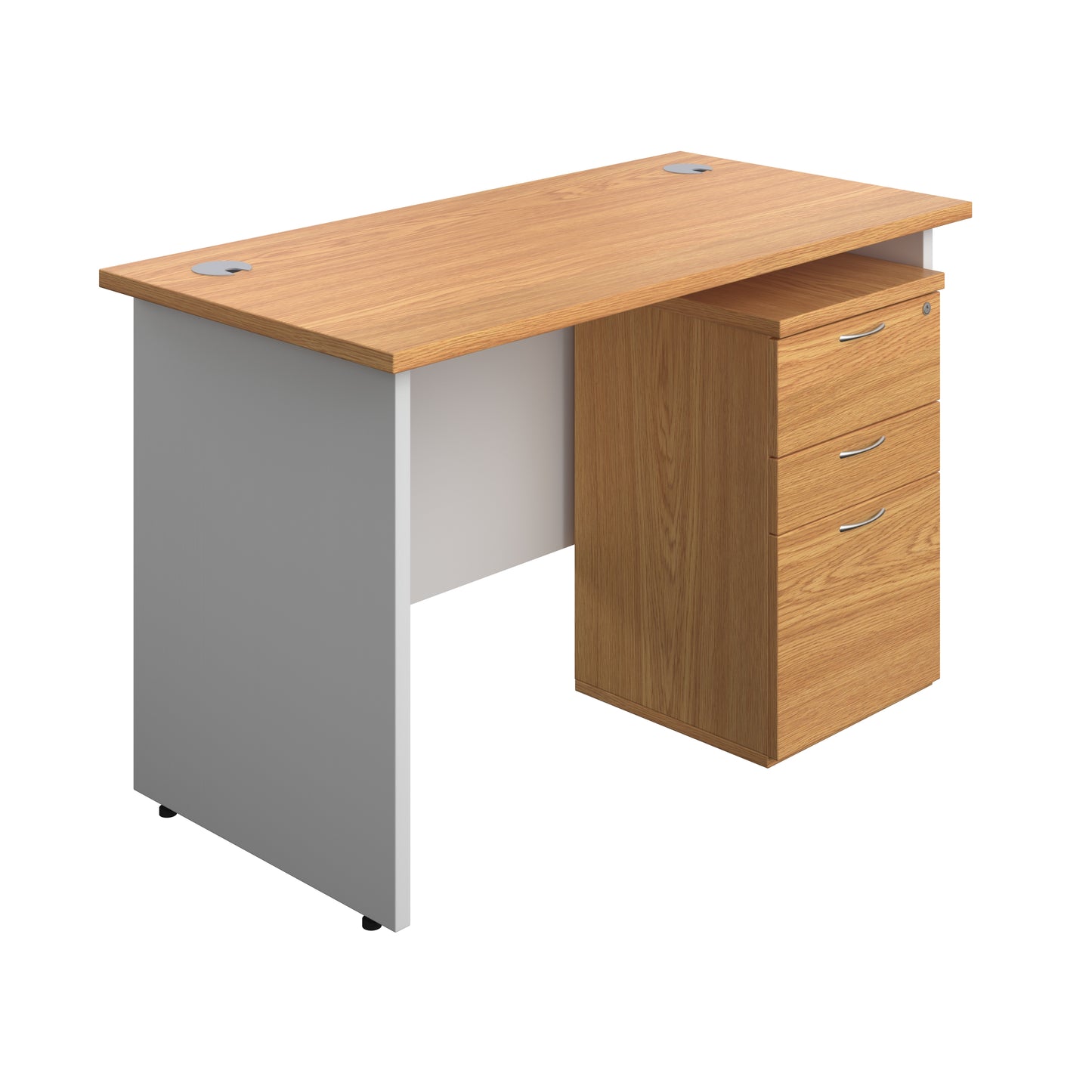 Aztec|Panel Plus|Rectangular Desk with 3 Drawer High Mobile Pedestal|1200x600|Nova Oak-White