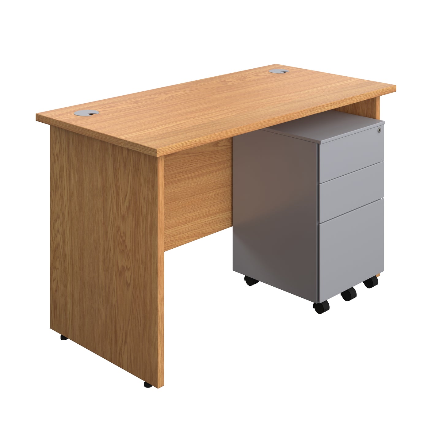 Aztec|Panel Plus|Rectangular Desk with 3 Drawer Steel Pedestal|1200x600|Nova Oak-Silver