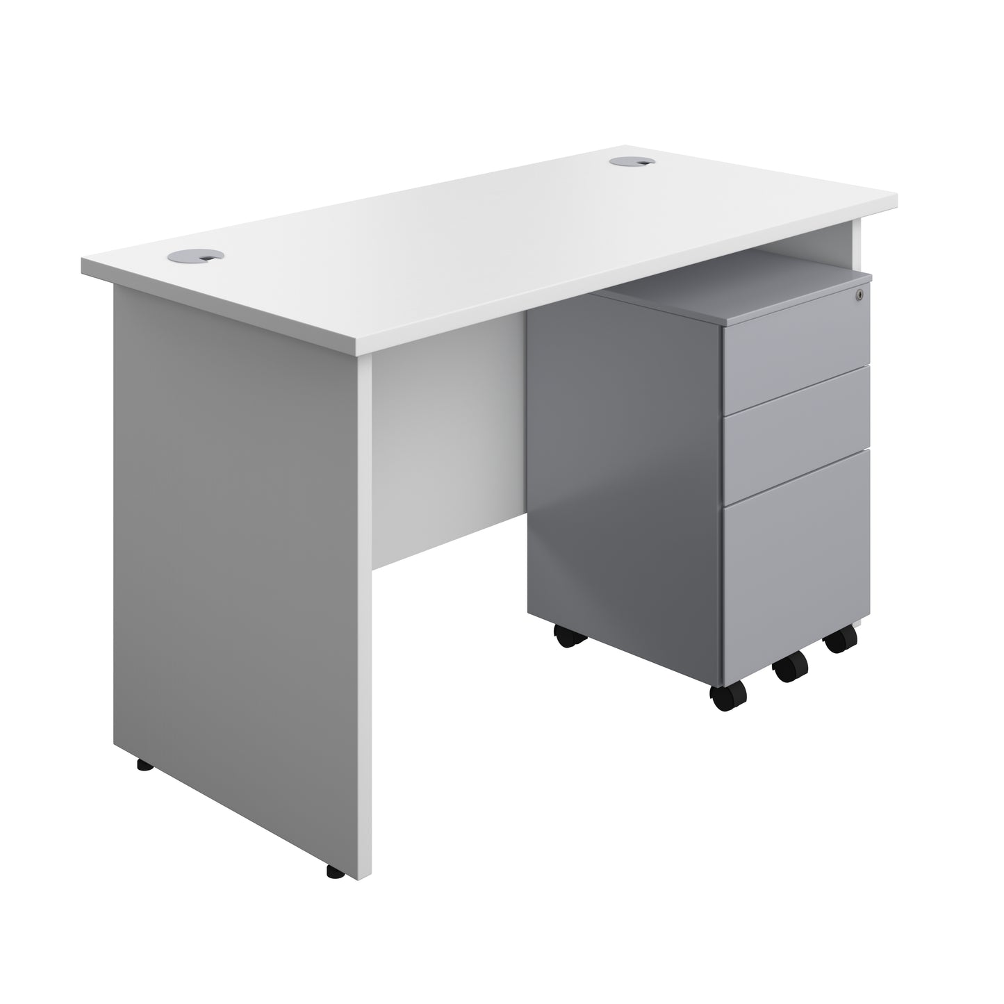 Aztec|Panel Plus|Rectangular Desk with 3 Drawer Steel Pedestal|1200x600|White-Silver