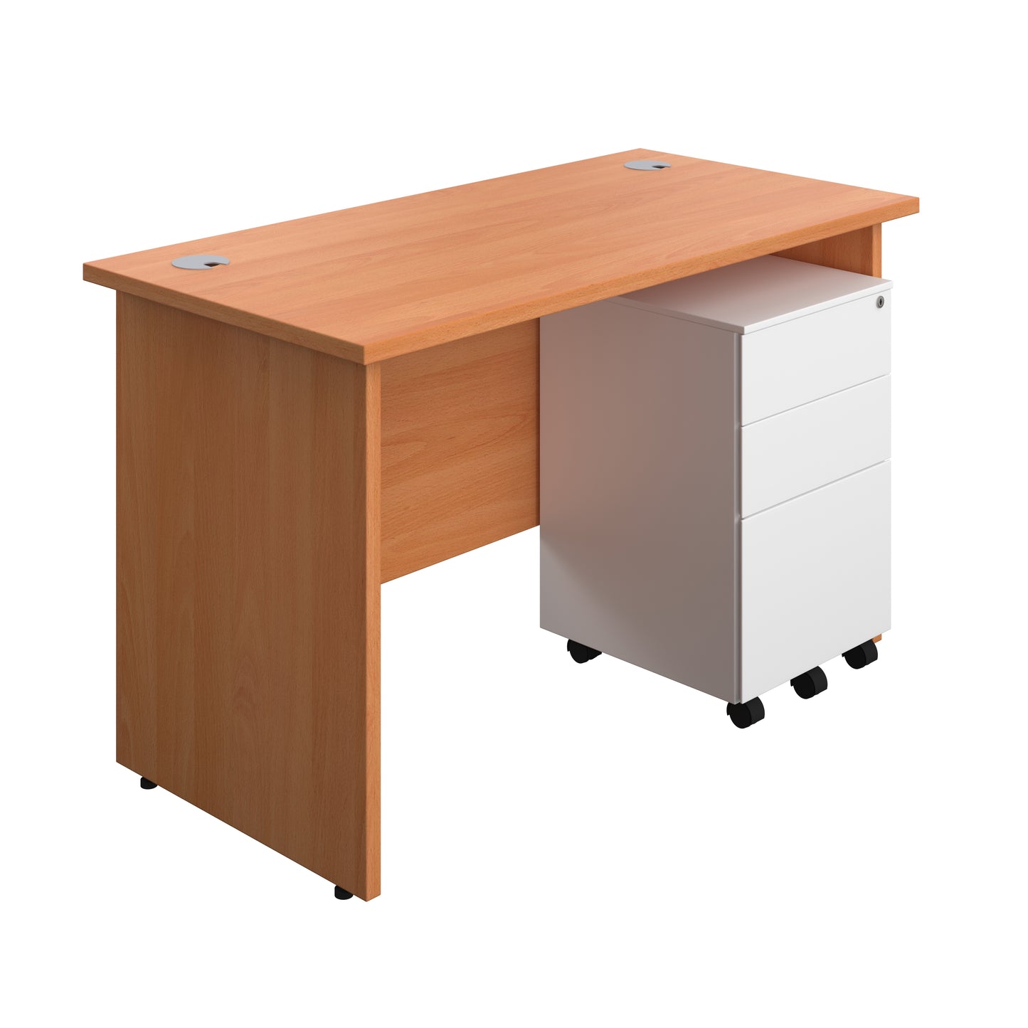 Aztec|Panel Plus|Rectangular Desk with 3 Drawer Steel Pedestal|1200x600|Beech-White