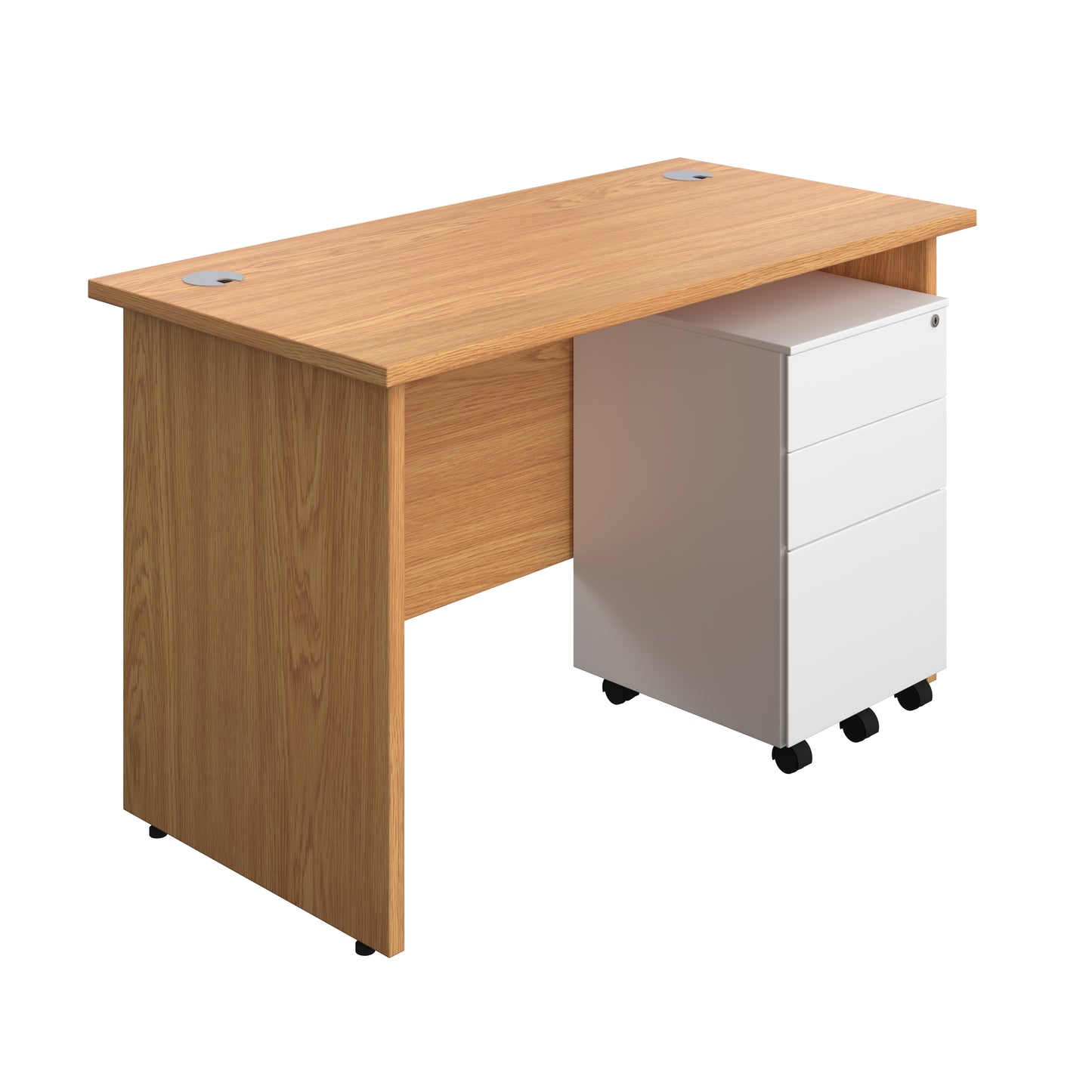 Aztec|Panel Plus|Rectangular Desk with 3 Drawer Steel Pedestal|1200x600|Nova Oak-White