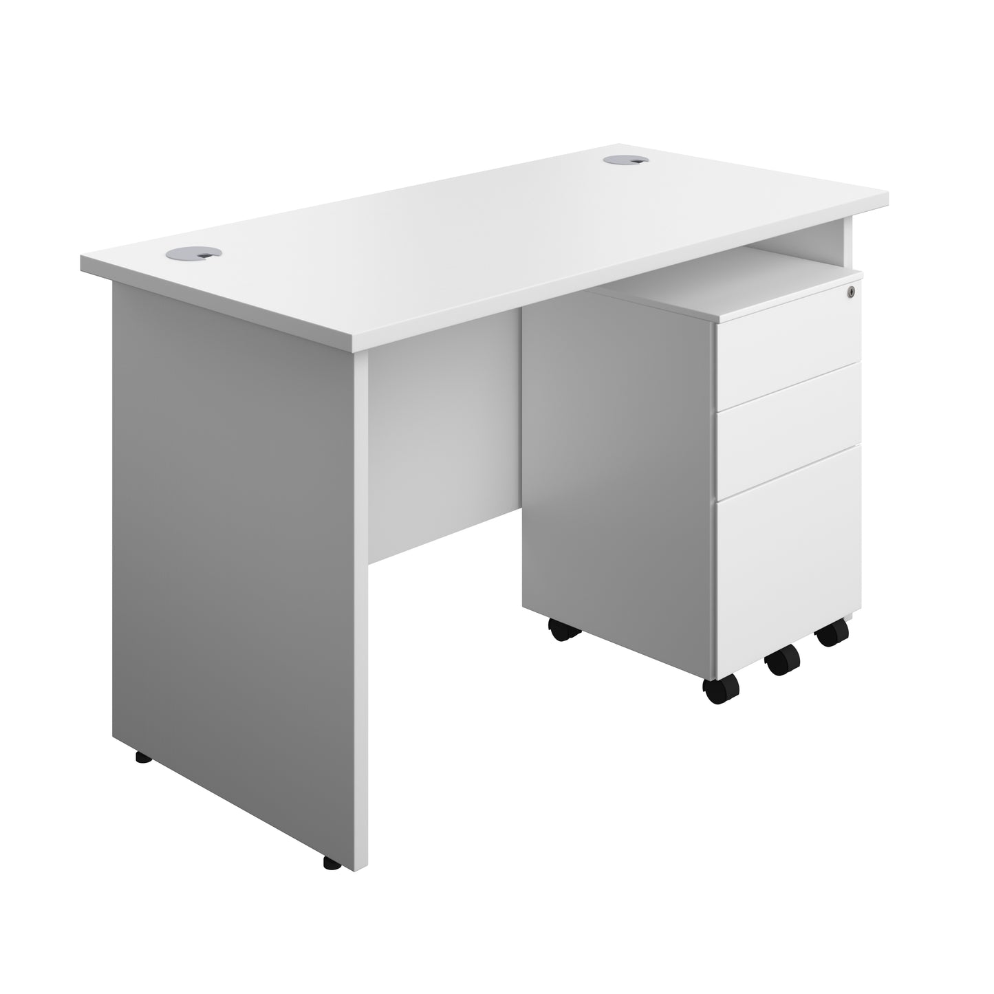 Aztec|Panel Plus|Rectangular Desk with 3 Drawer Steel Pedestal|1200x600|White-White