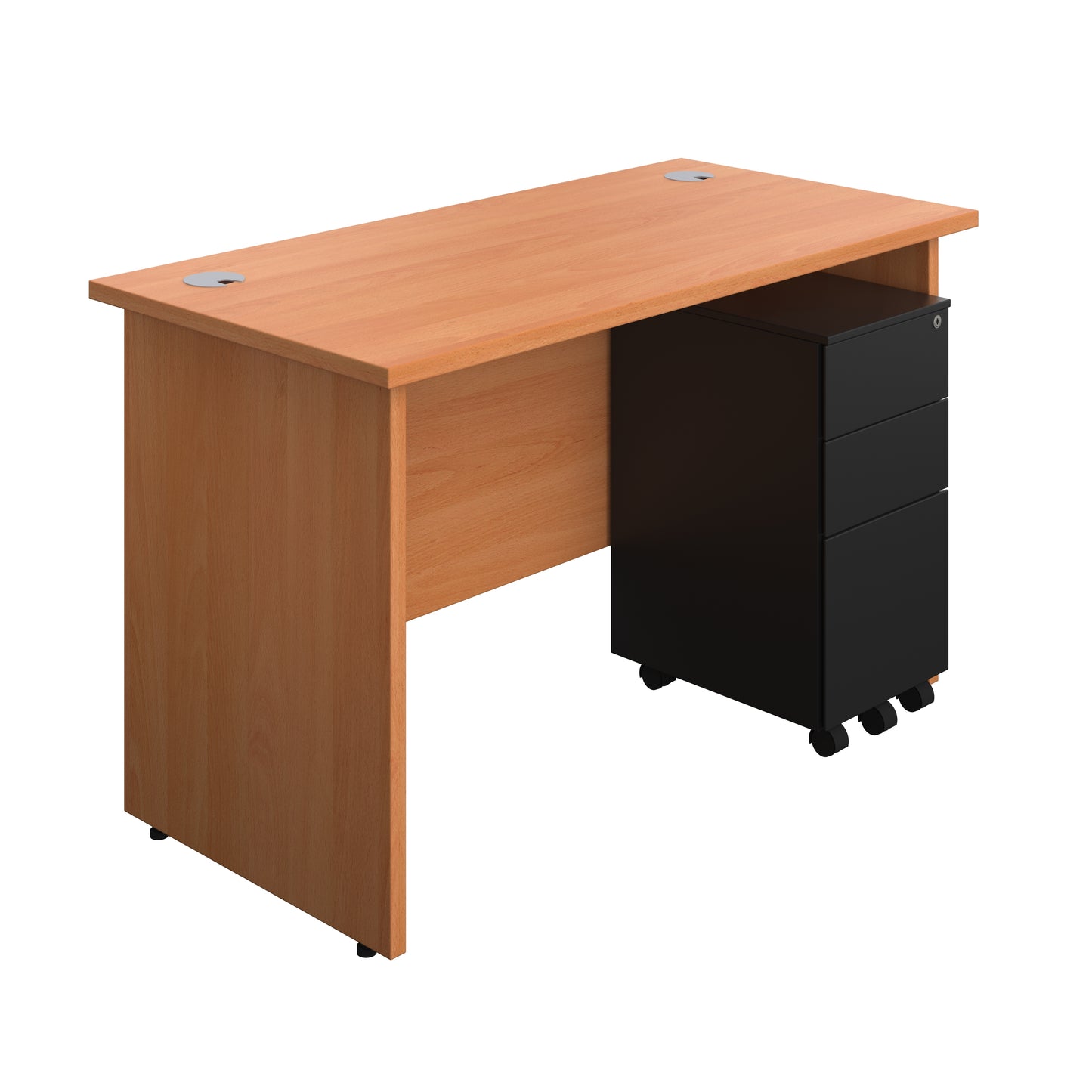 Aztec|Panel Plus|Rectangular Desk with 3 Drawer Black Slimline Steel Pedestal|1200x600|Beech-Beech