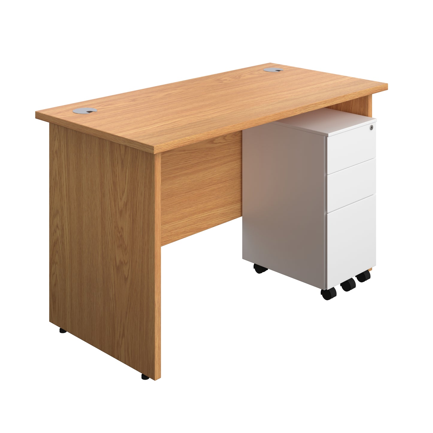 Aztec|Panel Plus|Rectangular Desk with 3 Drawer White Slimline Steel Pedestal|1200x600|Nova Oak-Nova Oak