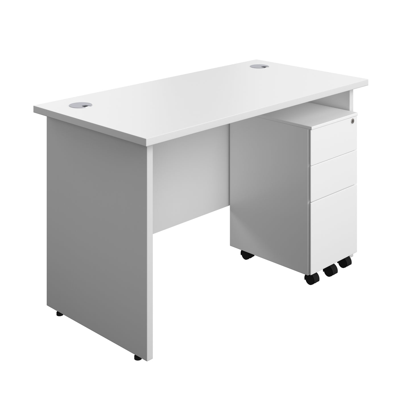Aztec|Panel Plus|Rectangular Desk with 3 Drawer Slimline Steel Pedestal|1200x600|White-White