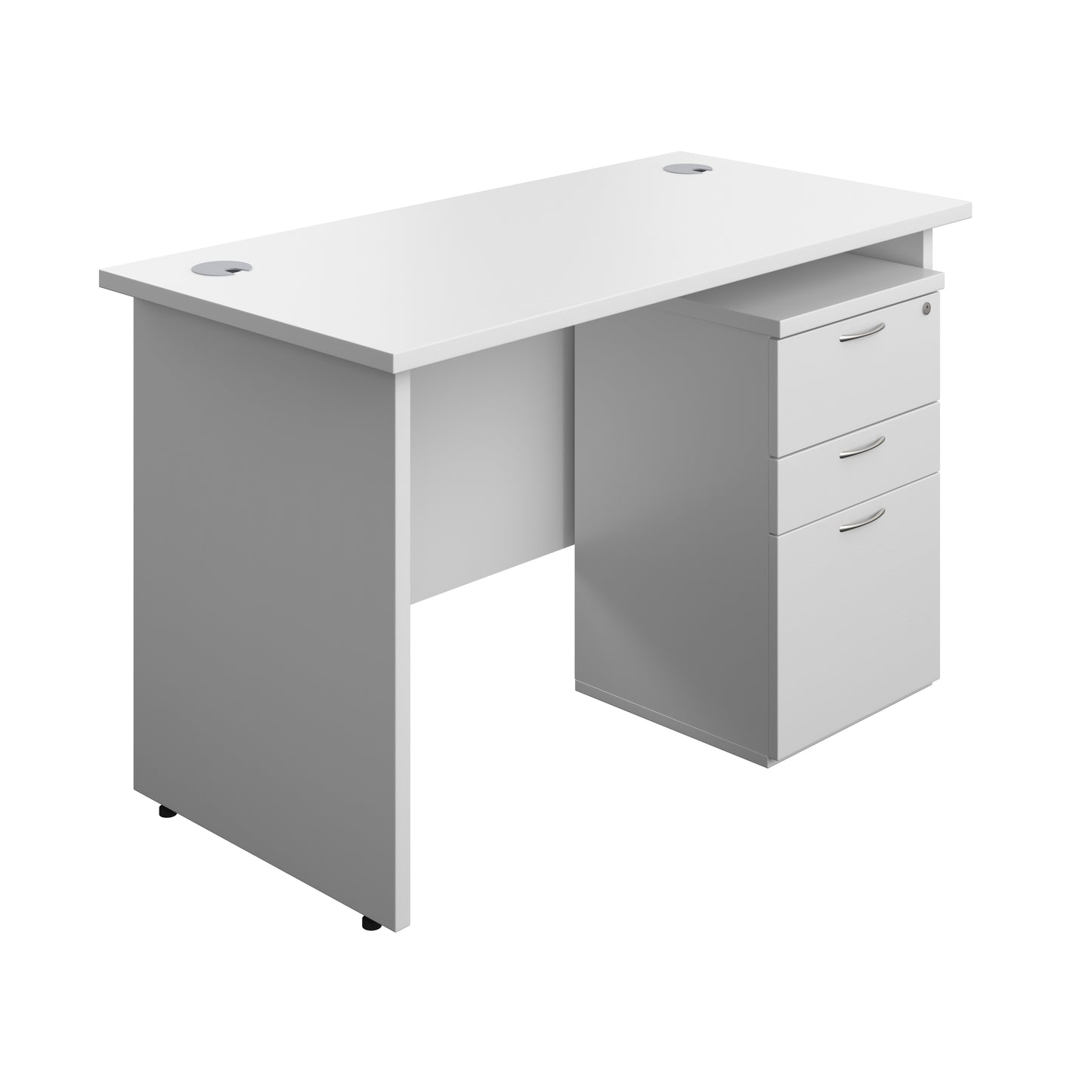 Aztec|Panel Plus|Rectangular Desk with 3 Drawer Under Desk Pedestal|1200x600|White-White