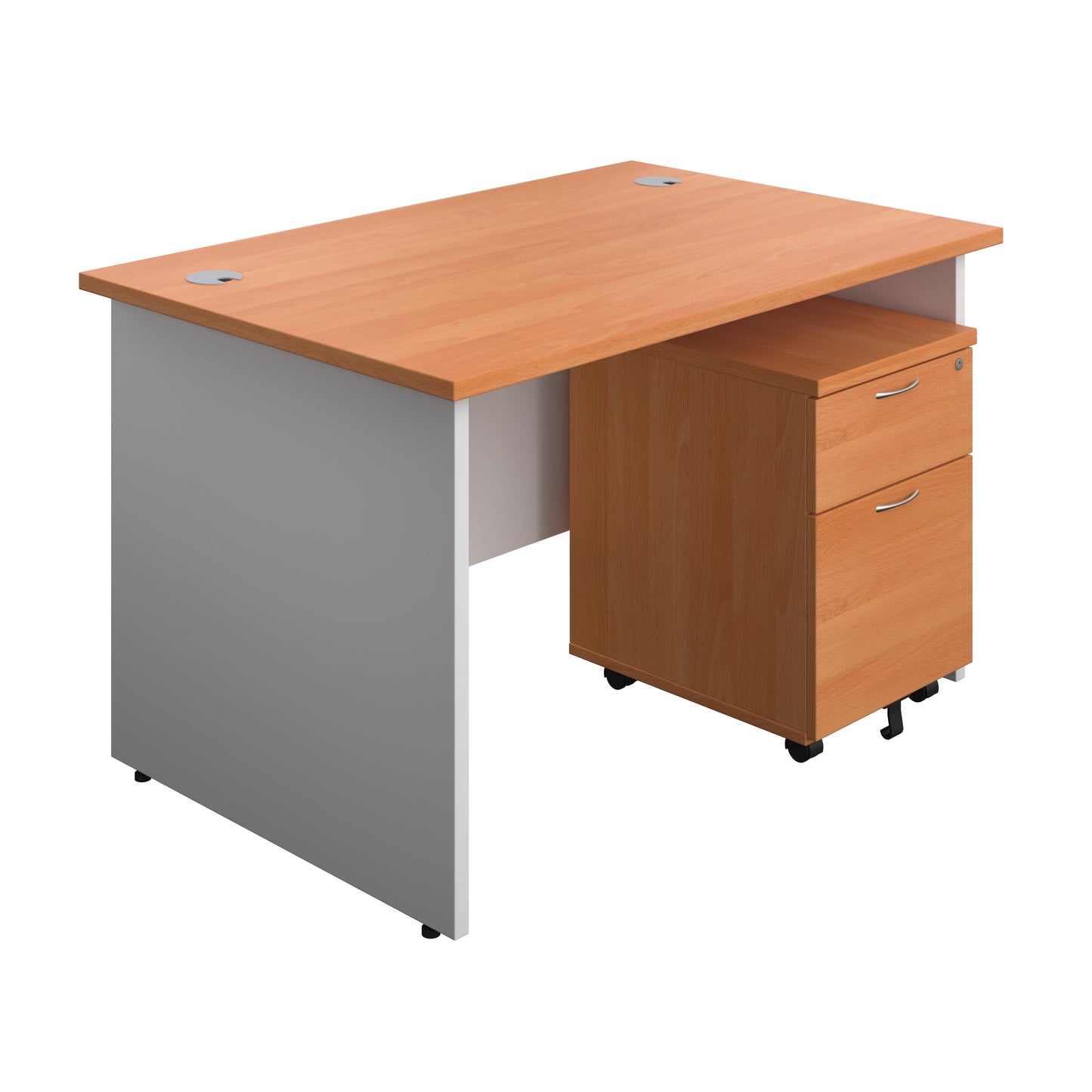 Aztec|Panel|Rectangular Desk with 2 Drawer Mobile Pedestal|1200x800|Beech-White