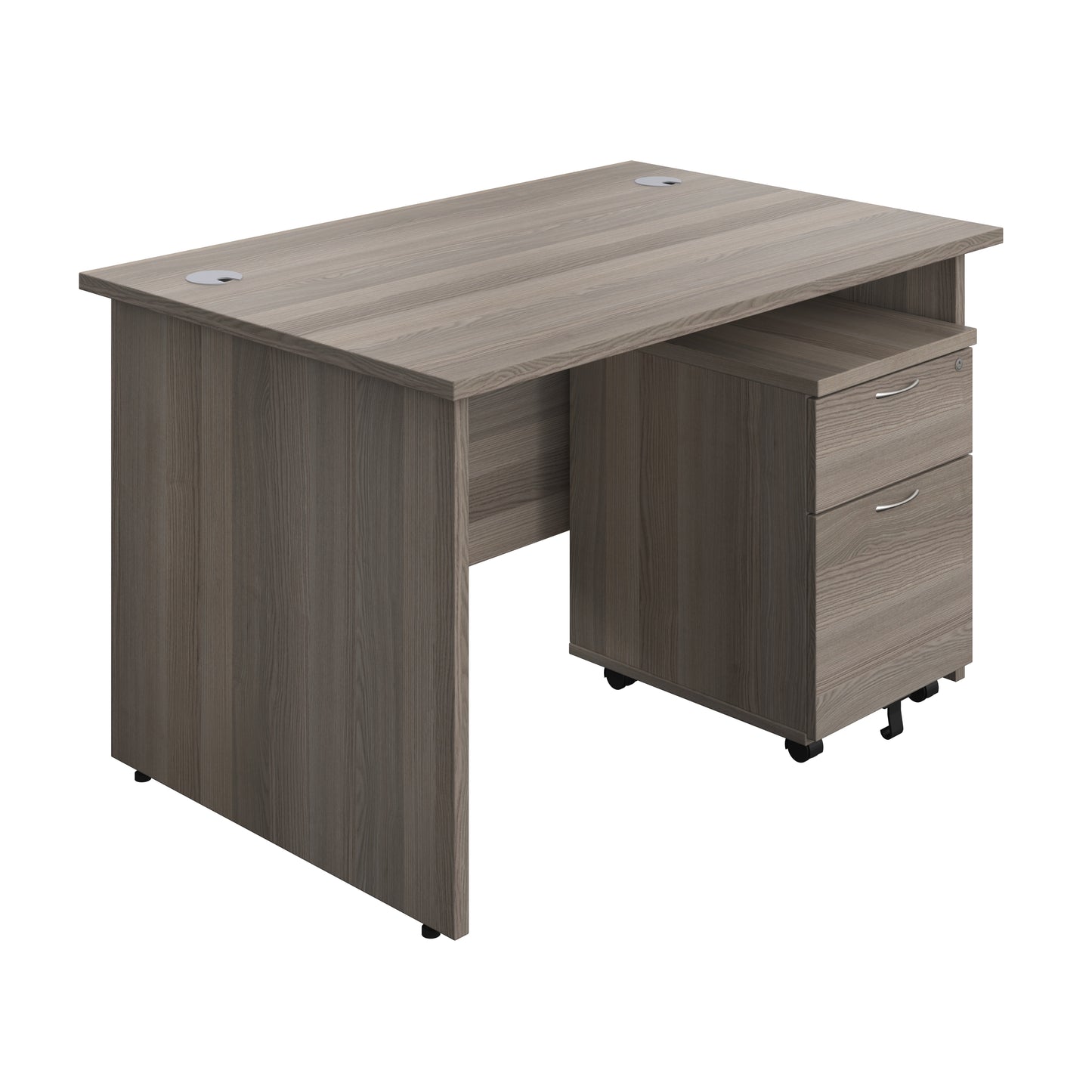 Aztec|Panel|Rectangular Desk with 2 Drawer Pedestal|1200x800|Grey Oak