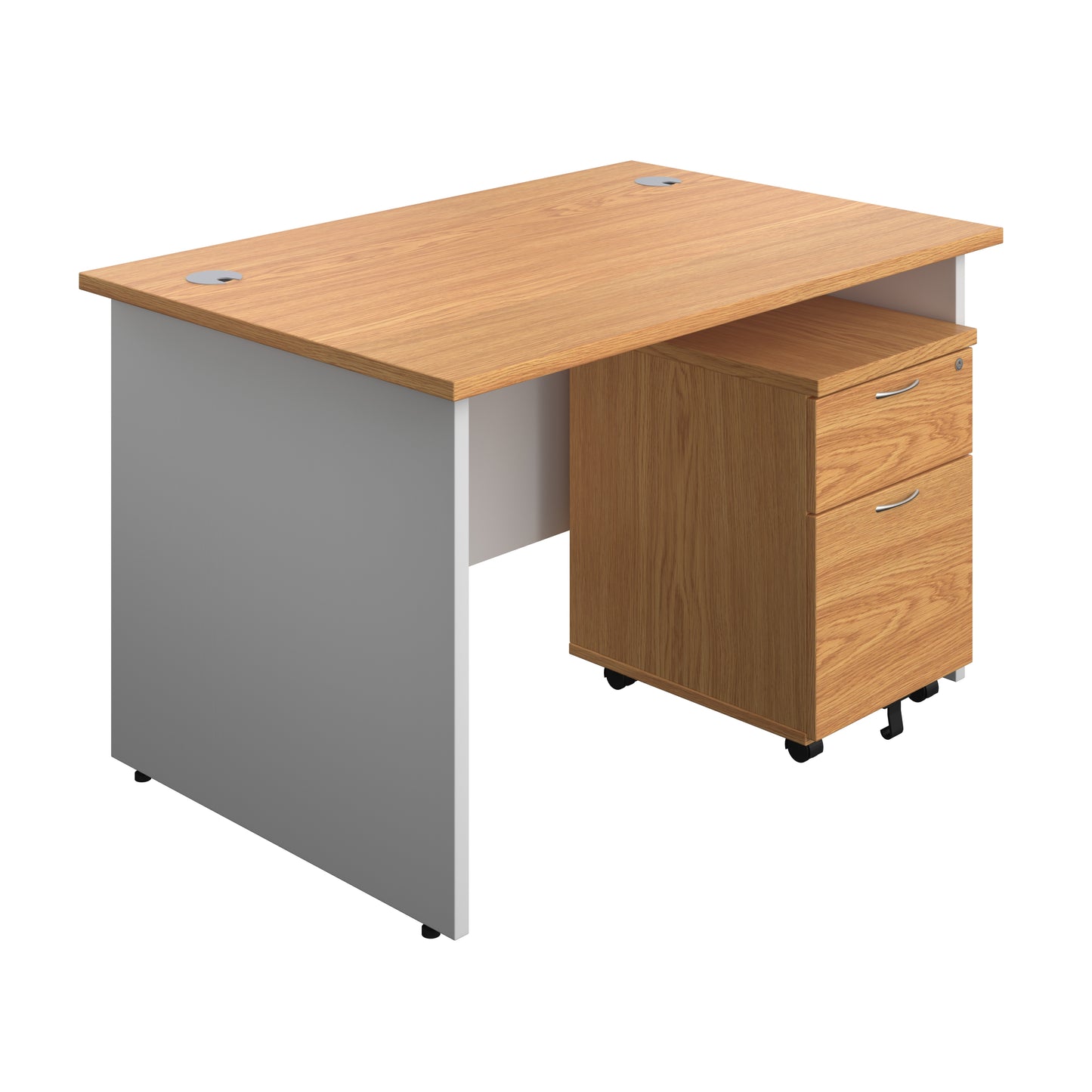 Aztec|Panel|Rectangular Desk with 2 Drawer Mobile Pedestal|1200x800|Nova Oak-White