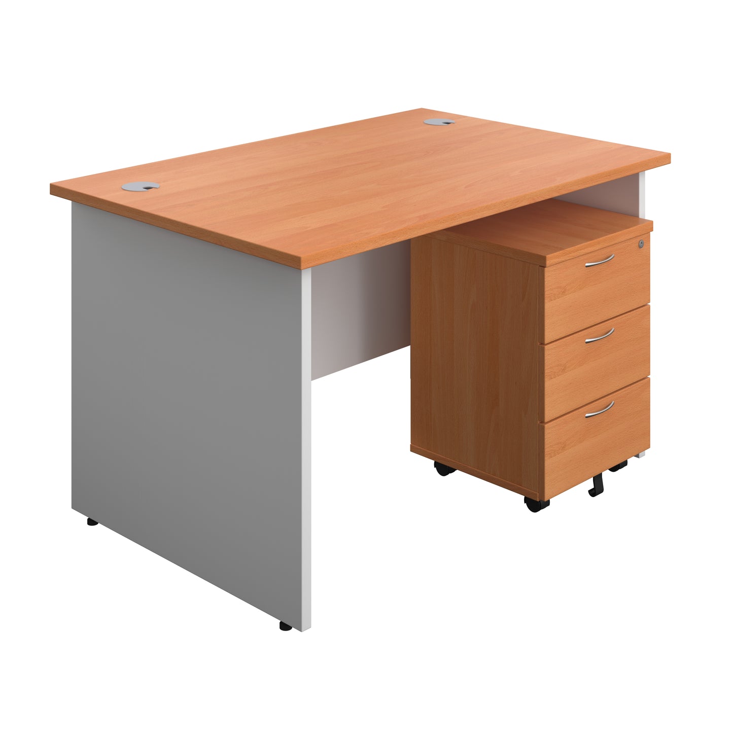 Aztec|Panel|Rectangular Desk with 3 Drawer Mobile Pedestal|1200x800|Beech-White