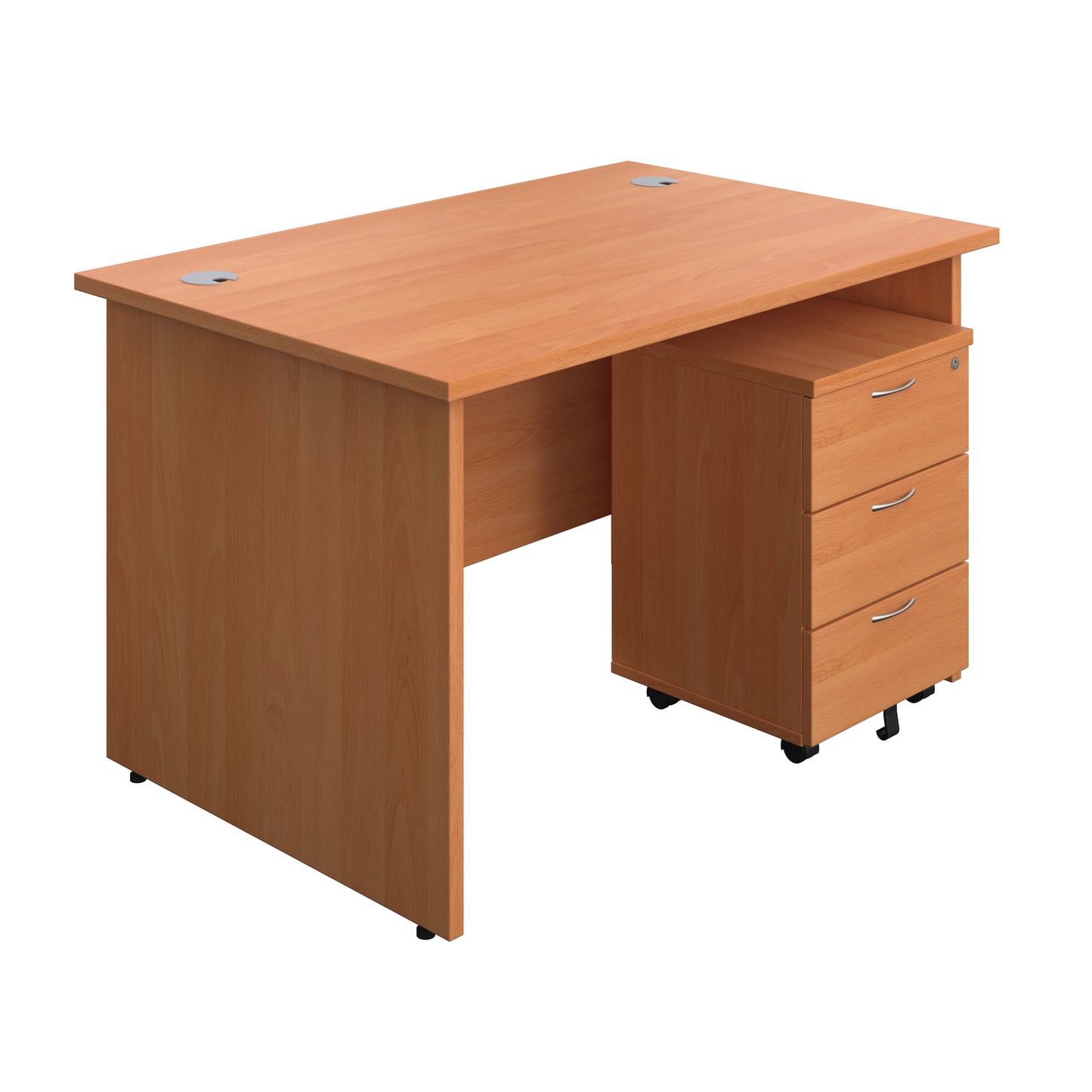Aztec|Panel|Rectangular Desk with 3 Drawer Pedestal|1200x800|Beech