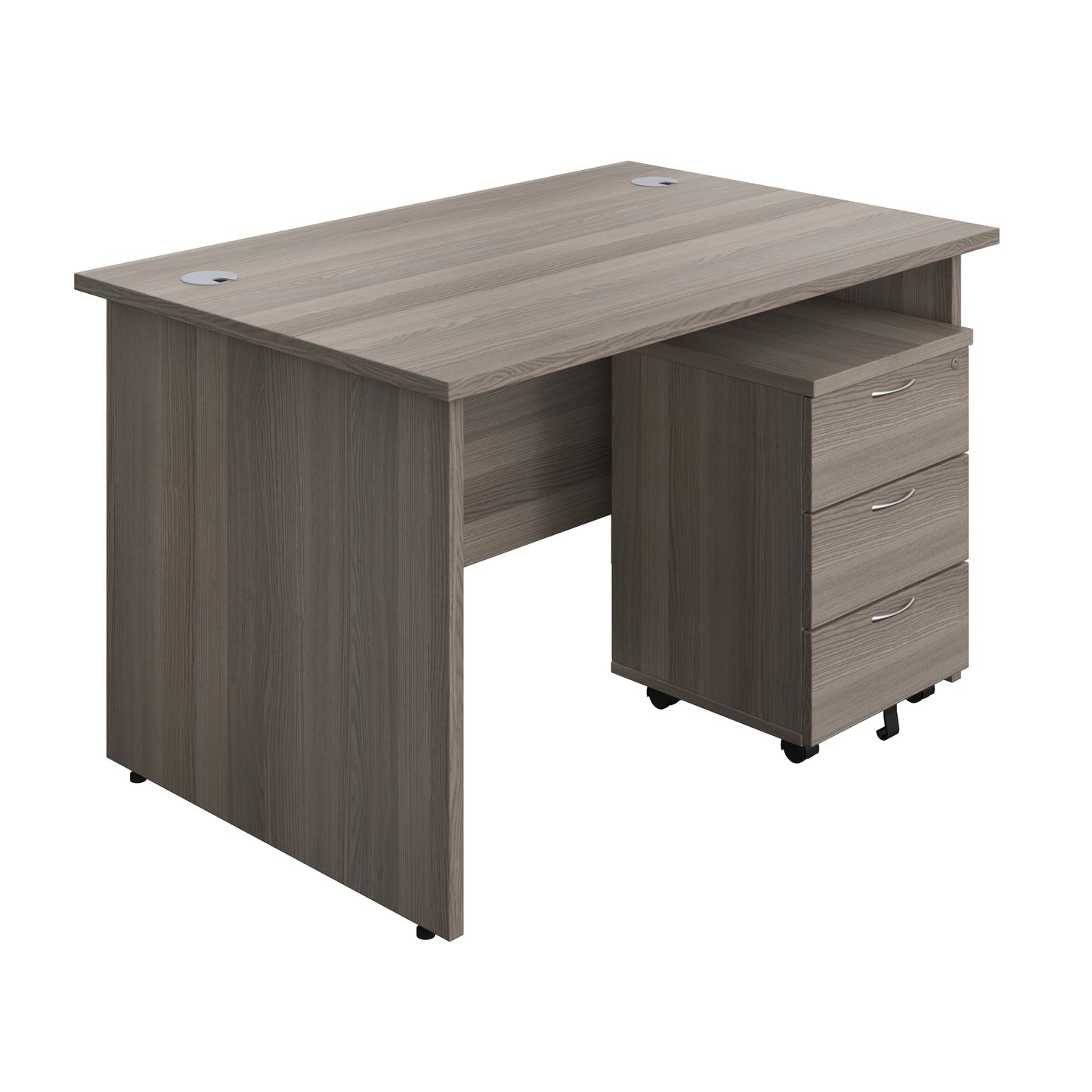 Aztec|Panel|Rectangular Desk with 3 Drawer Pedestal|1200x800|Grey Oak
