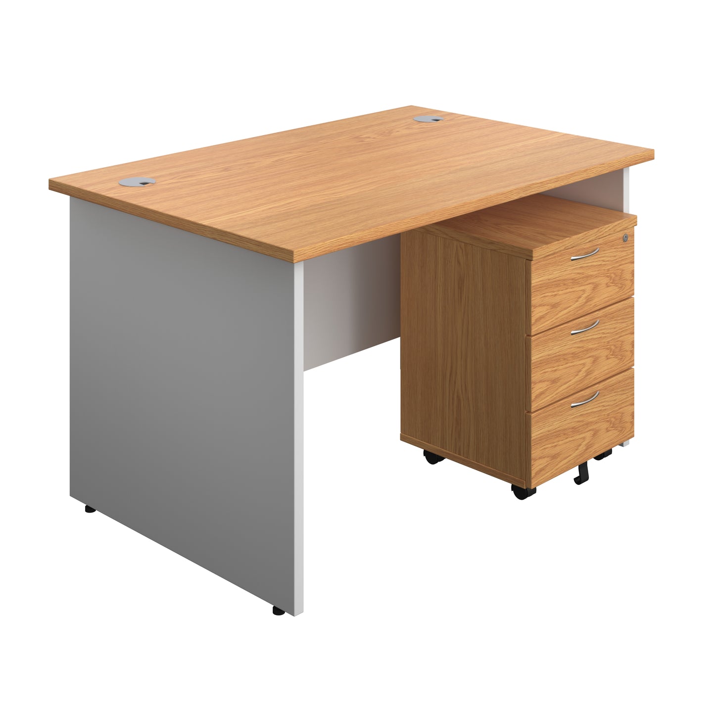 Aztec|Panel|Rectangular Desk with 3 Drawer Mobile Pedestal|1200x800|Nova Oak-White