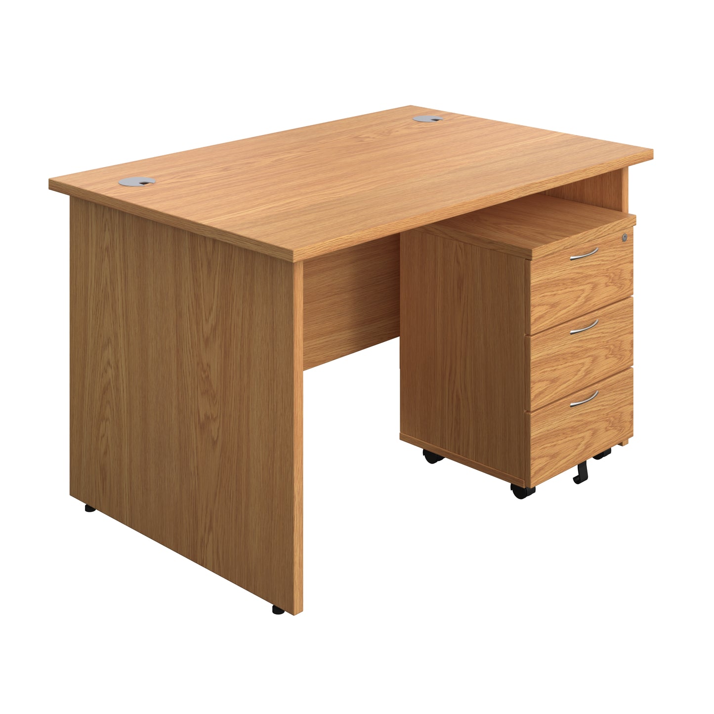Aztec|Panel|Rectangular Desk with 3 Drawer Pedestal|1200x800|Nova Oak
