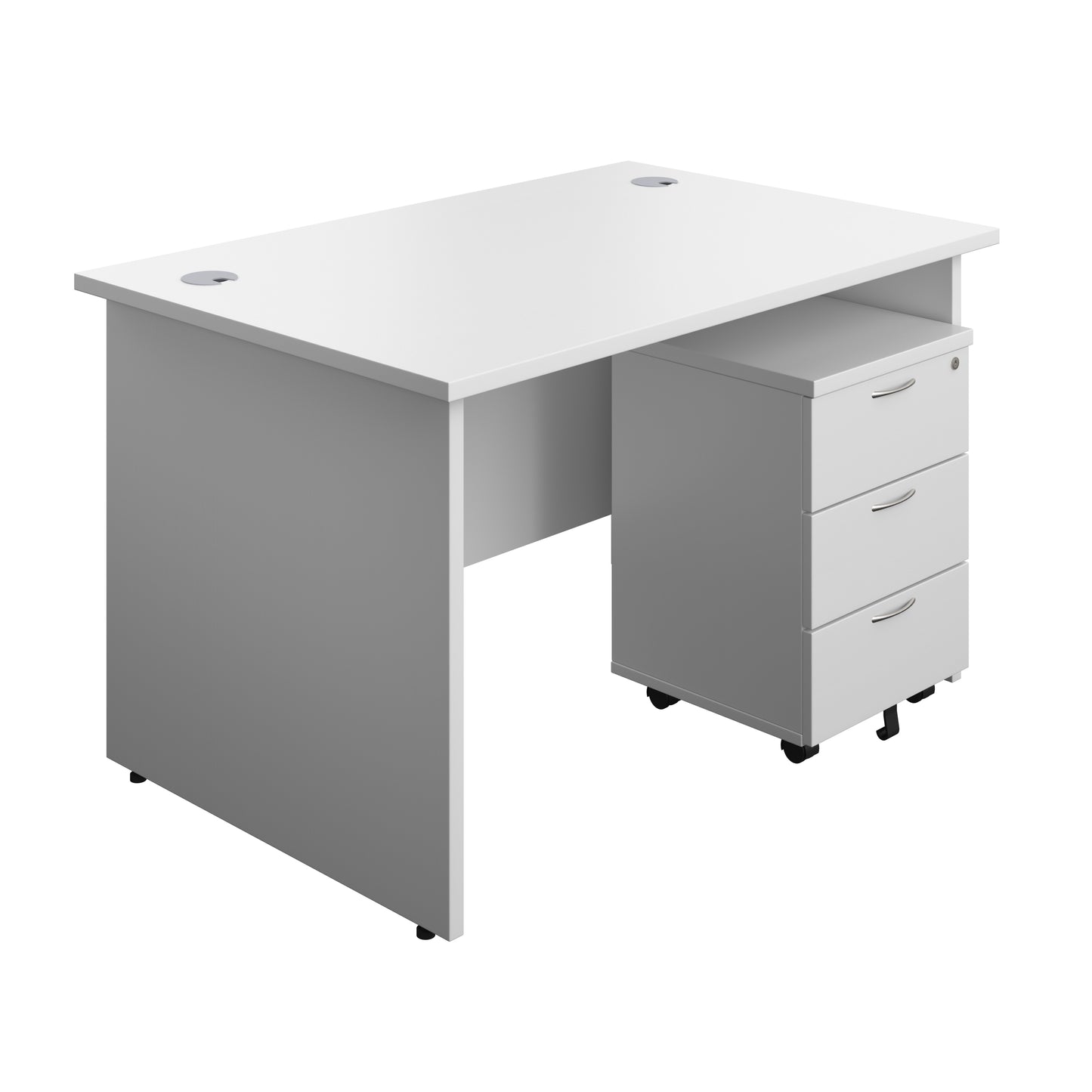 Aztec|Panel|Rectangular Desk with 3 Drawer Pedestal|1200x800|White