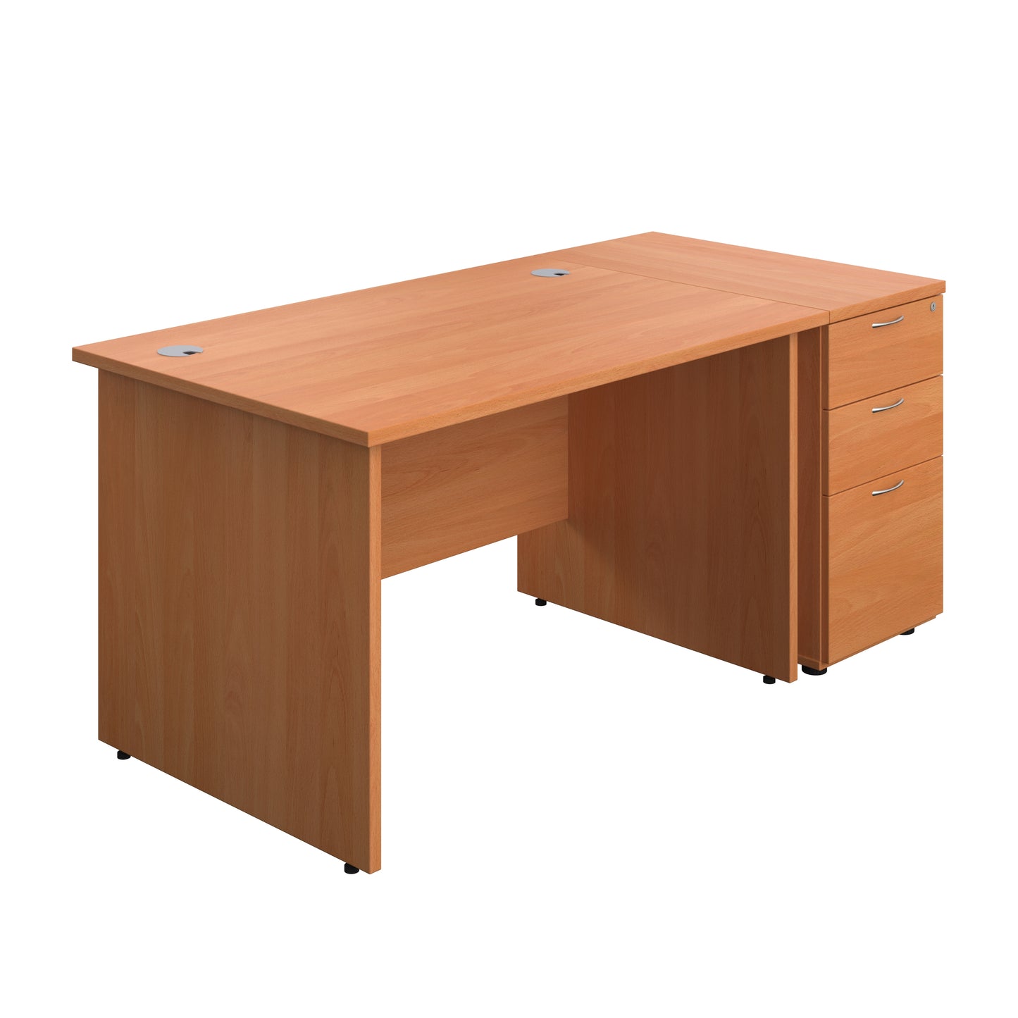 Aztec|Panel|Rectangular Desk with 3 Drawer High Pedestal|1200x800|Beech