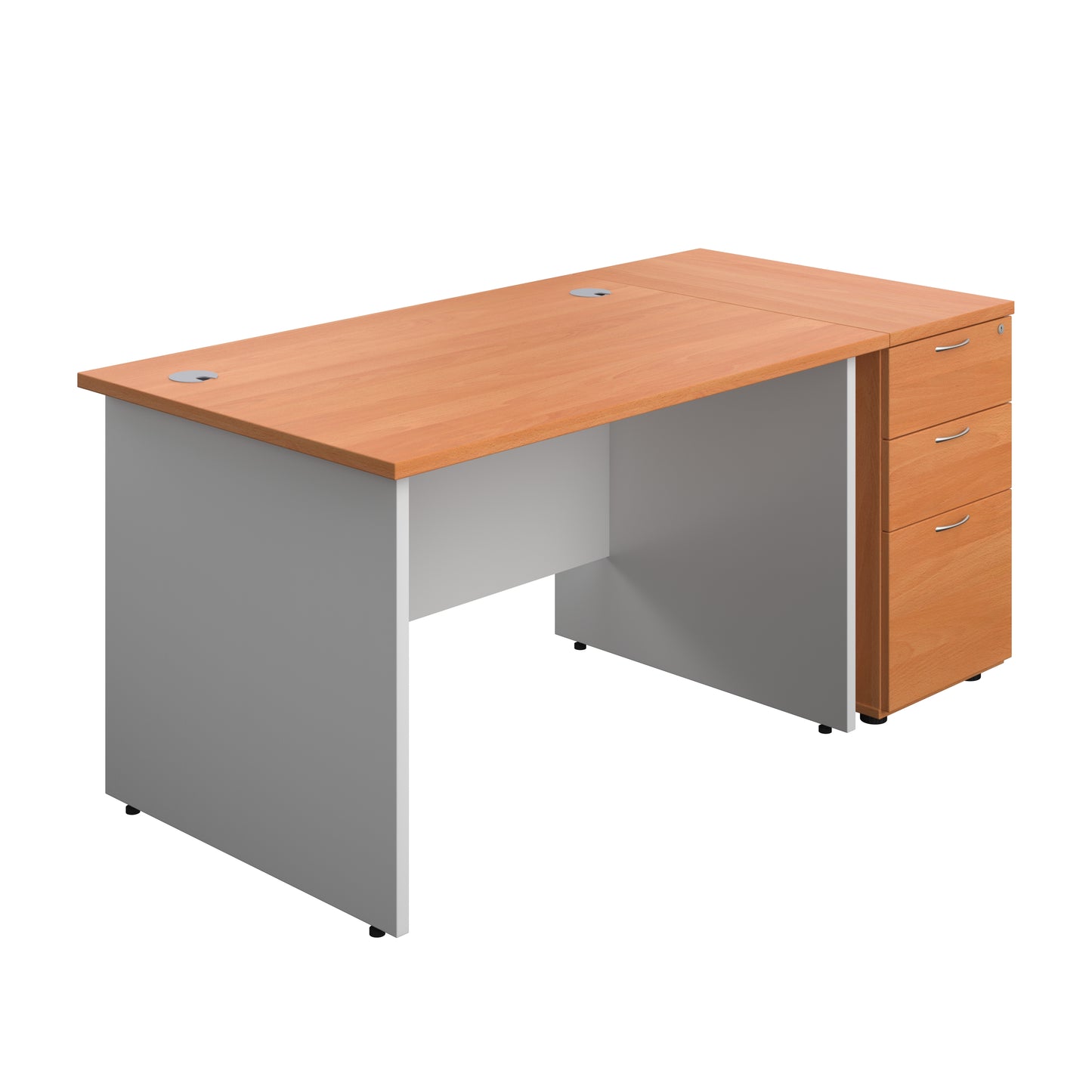 Aztec|Panel|Rectangular Desk with 3 Drawer 800 High Pedestal|1200x800|Beech-White
