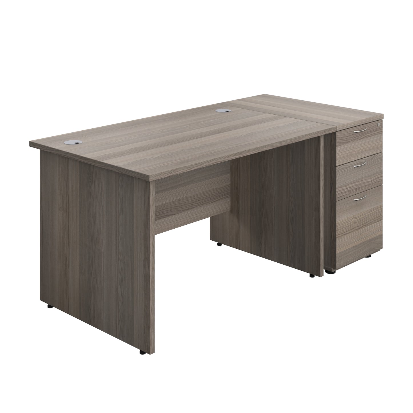 Aztec|Panel|Rectangular Desk with 3 Drawer High Pedestal|1200x800|Grey Oak