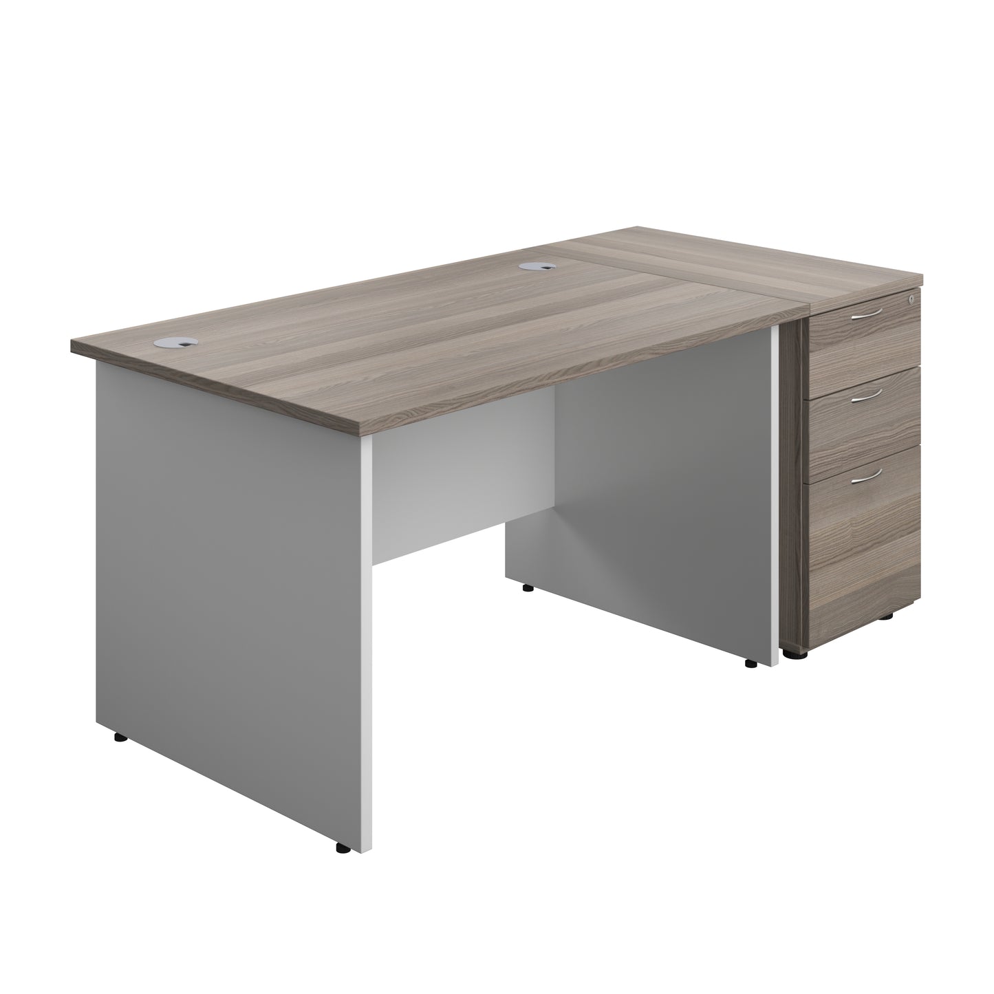 Aztec|Panel|Rectangular Desk with 3 Drawer 800 High Pedestal|1200x800|Grey Oak-White