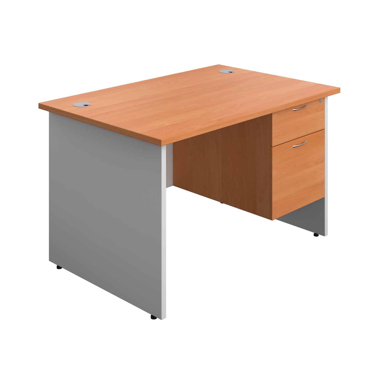 Aztec|Panel|Rectangular Desk with 2 Drawer Fixed Pedestal|1200x800|Beech-White