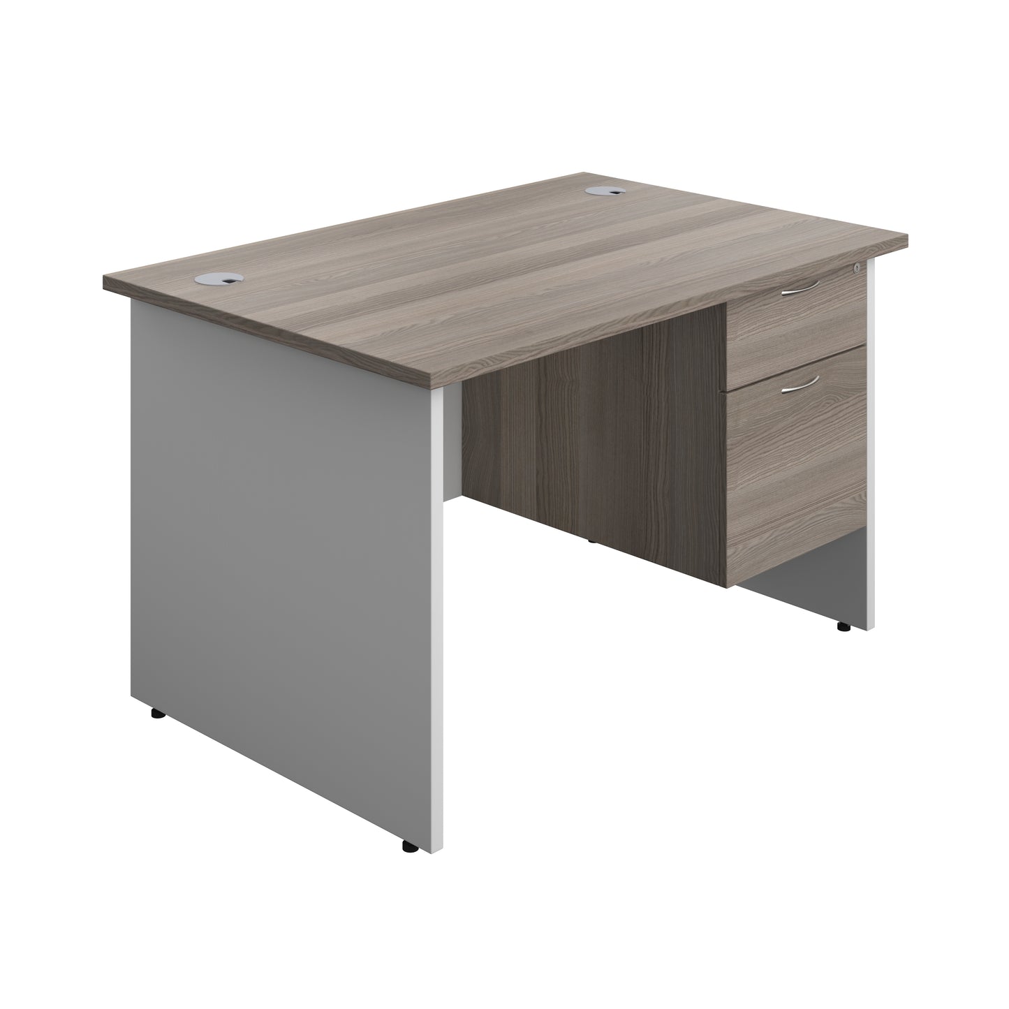 Aztec|Panel|Rectangular Desk with 2 Drawer Fixed Pedestal|1200x800|Grey Oak-White